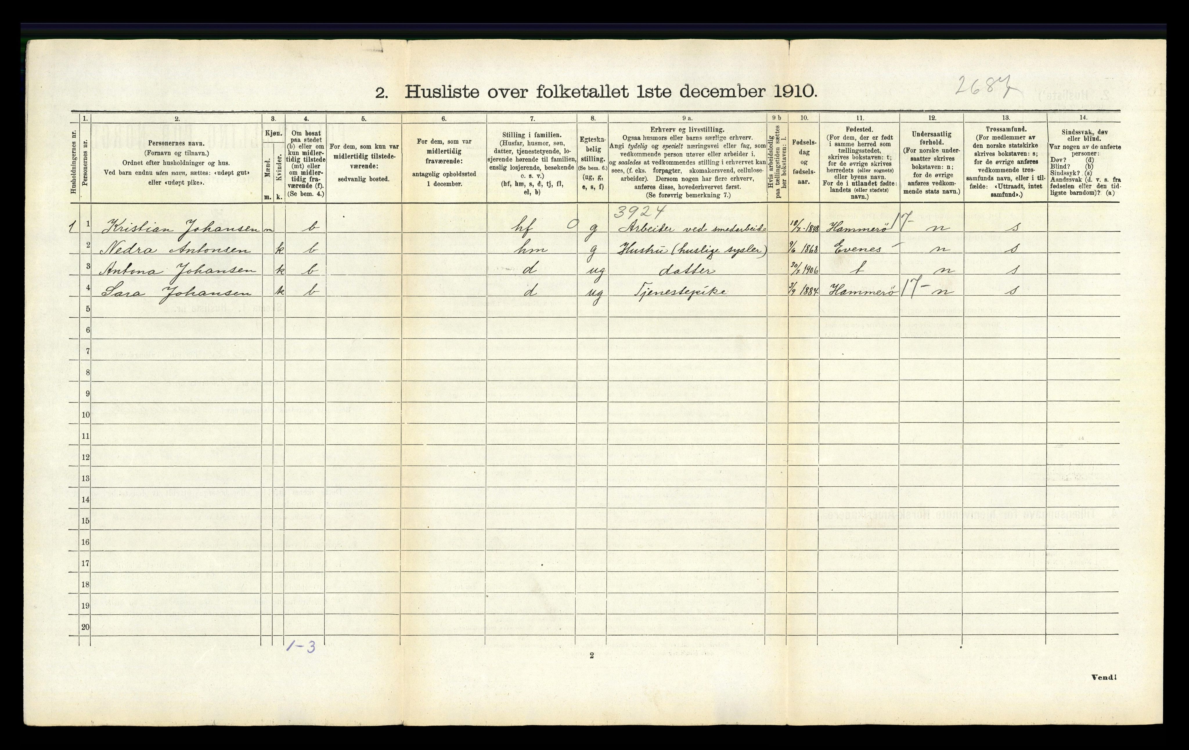 RA, 1910 census for Ankenes, 1910, p. 620