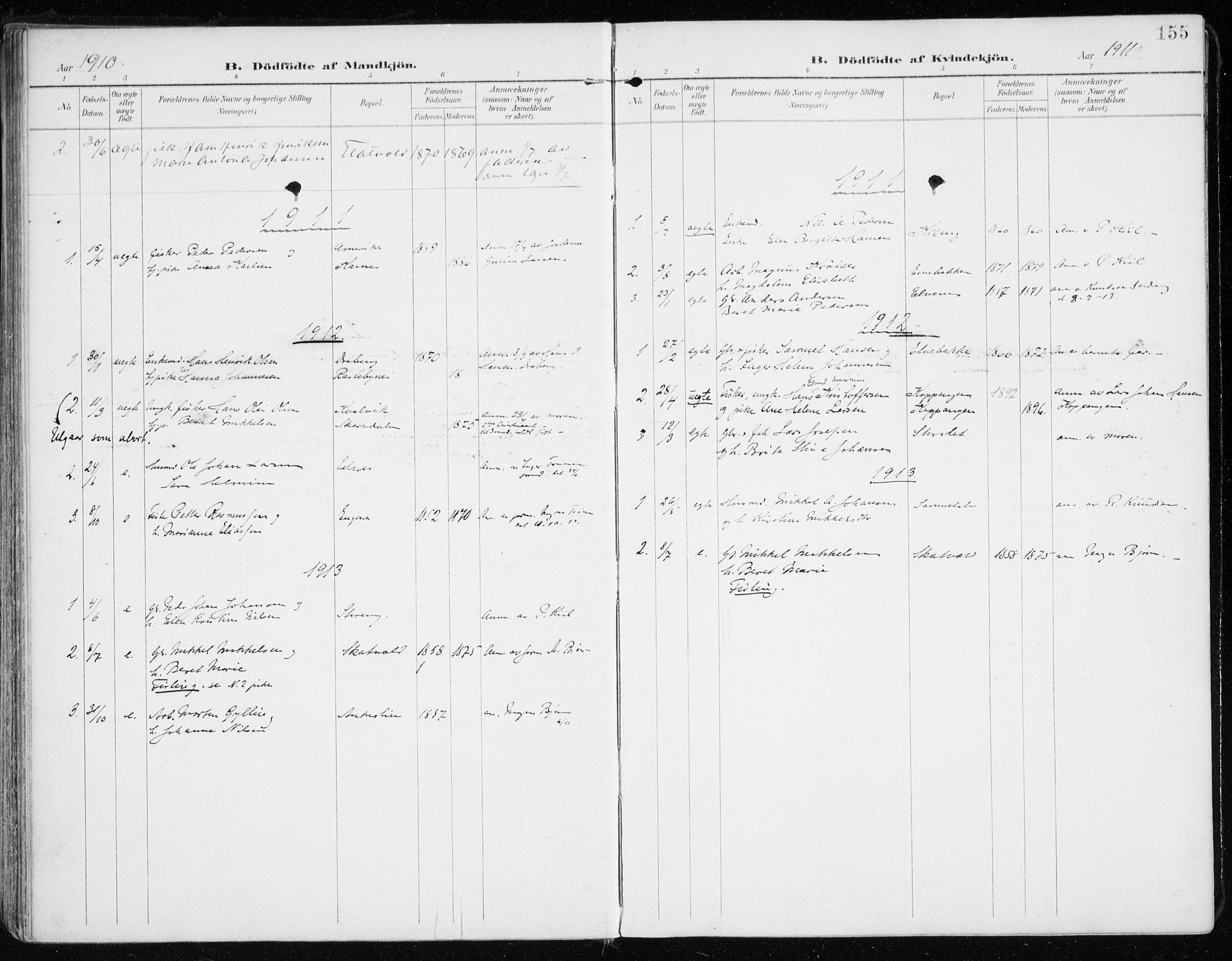 Lyngen sokneprestembete, SATØ/S-1289/H/He/Hea/L0011kirke: Parish register (official) no. 11, 1903-1913, p. 155