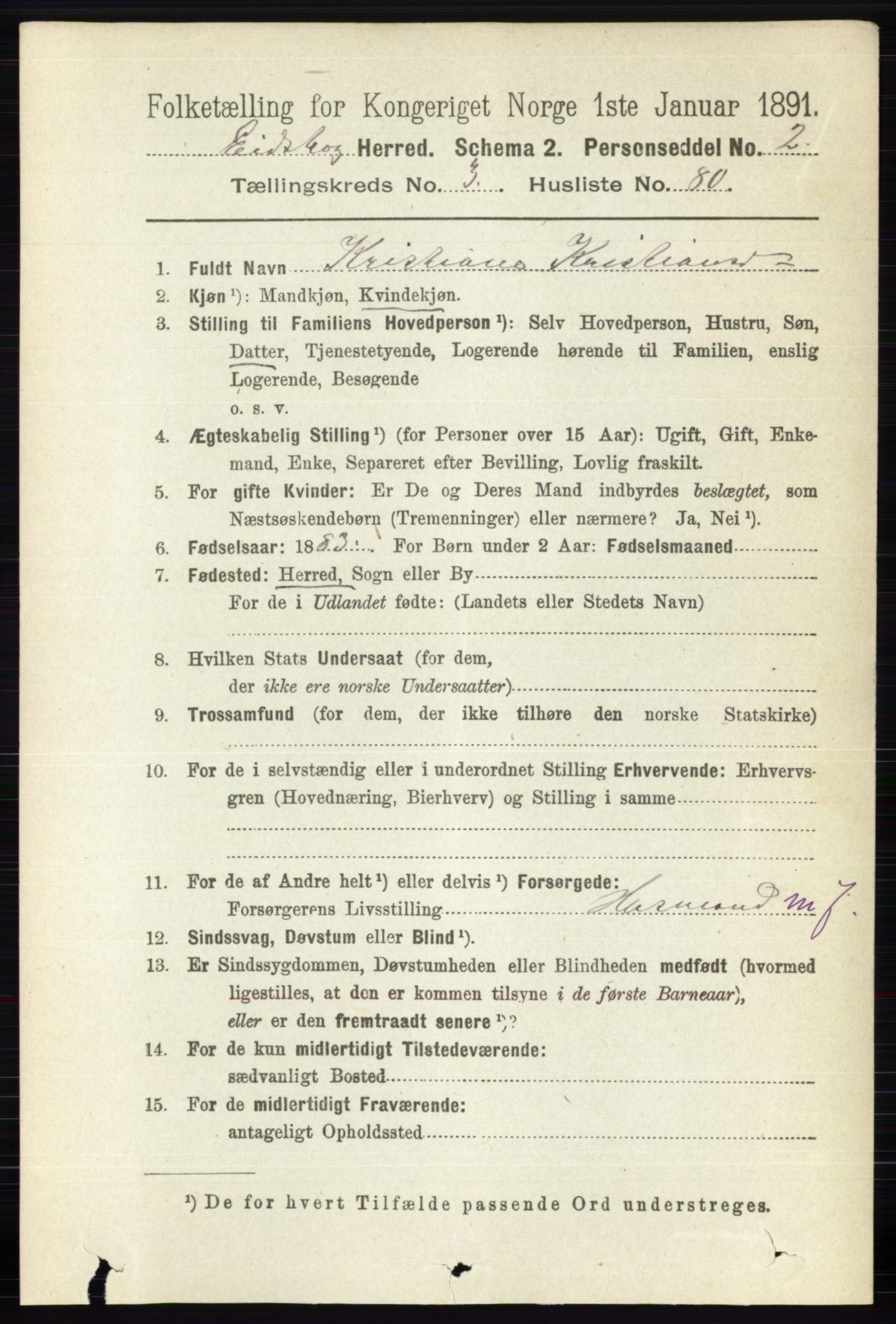 RA, 1891 census for 0420 Eidskog, 1891, p. 1516