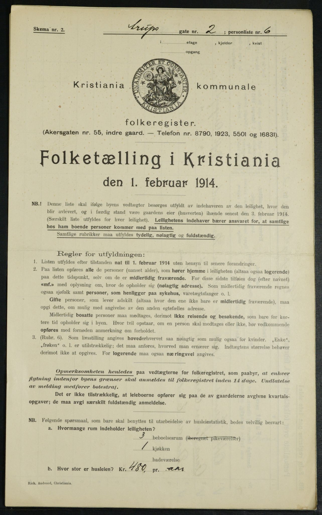 OBA, Municipal Census 1914 for Kristiania, 1914, p. 2177