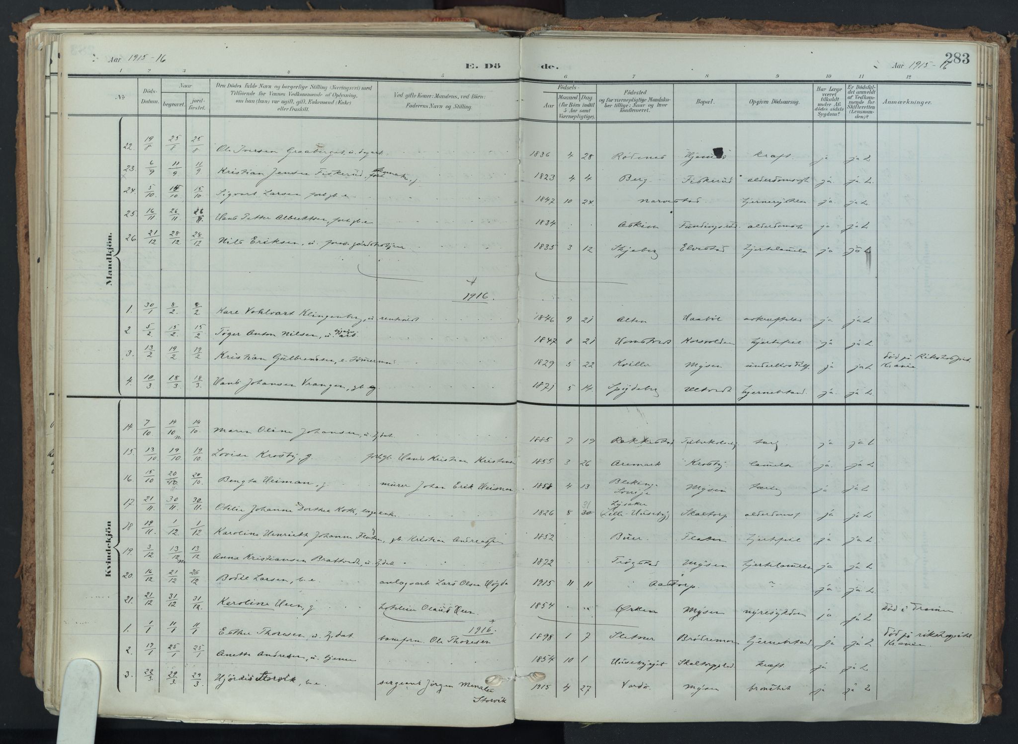 Eidsberg prestekontor Kirkebøker, AV/SAO-A-10905/F/Fa/L0014: Parish register (official) no. I 14, 1902-1919, p. 283