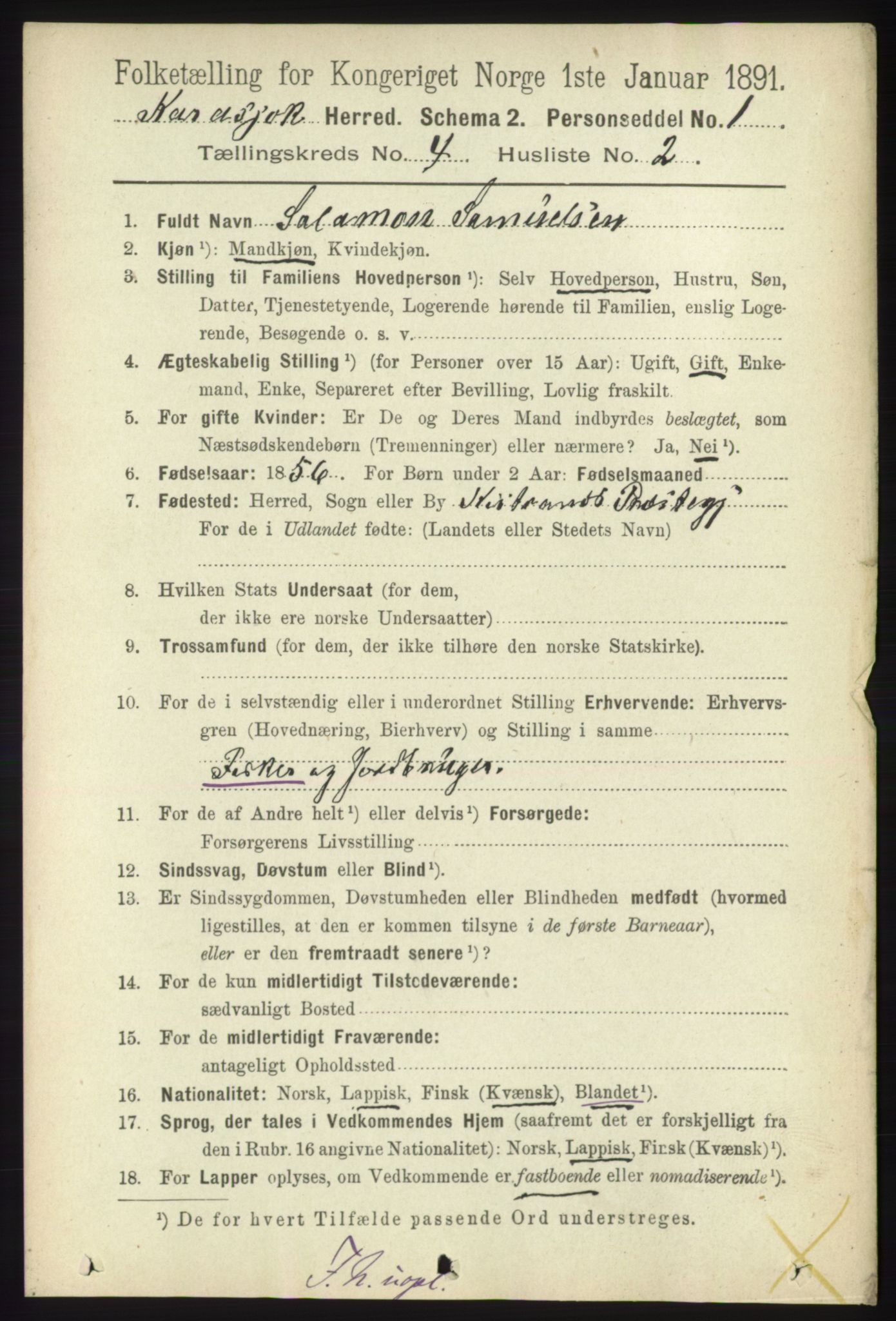 RA, 1891 census for 2021 Karasjok, 1891, p. 702