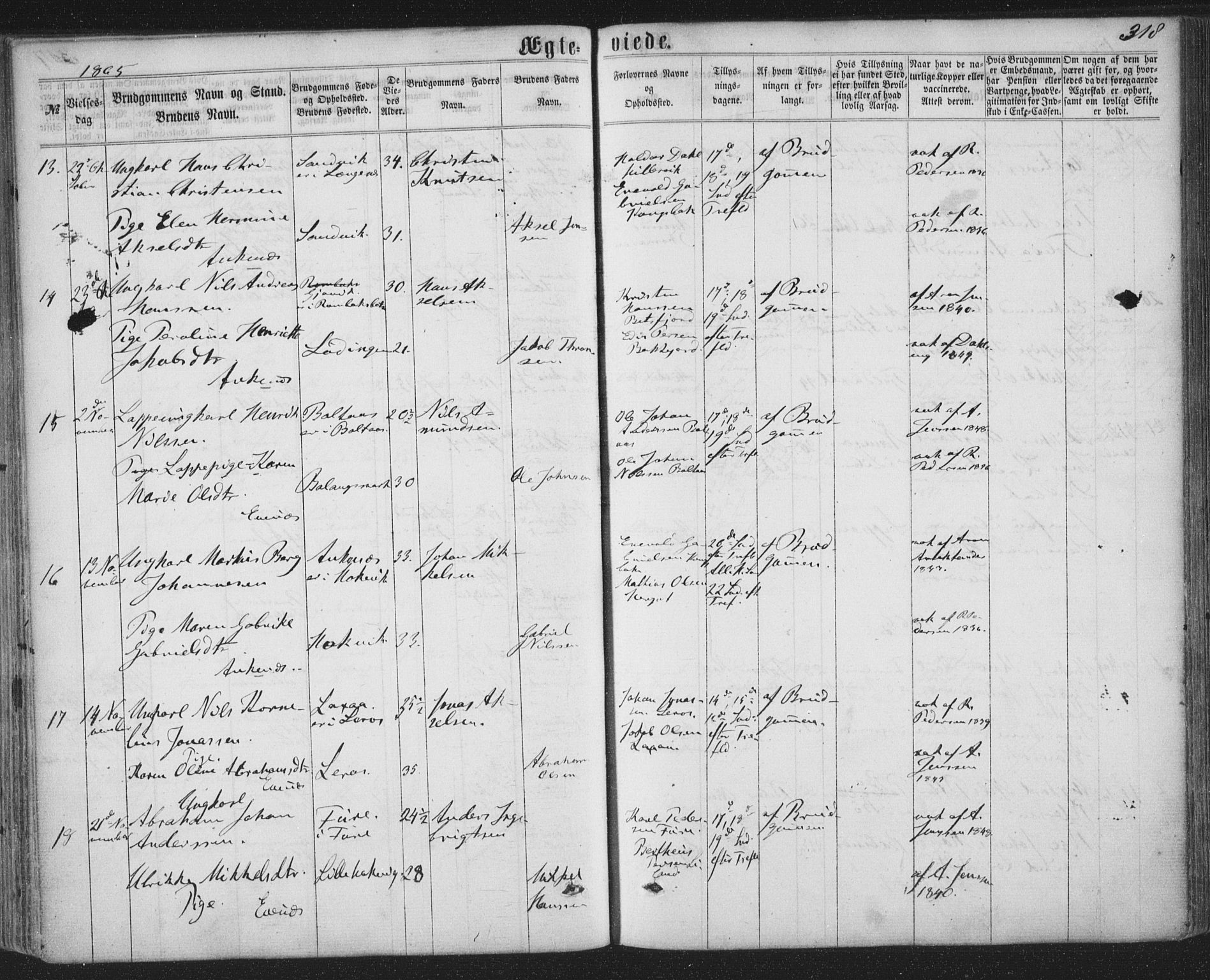 Ministerialprotokoller, klokkerbøker og fødselsregistre - Nordland, AV/SAT-A-1459/863/L0896: Parish register (official) no. 863A08, 1861-1871, p. 318