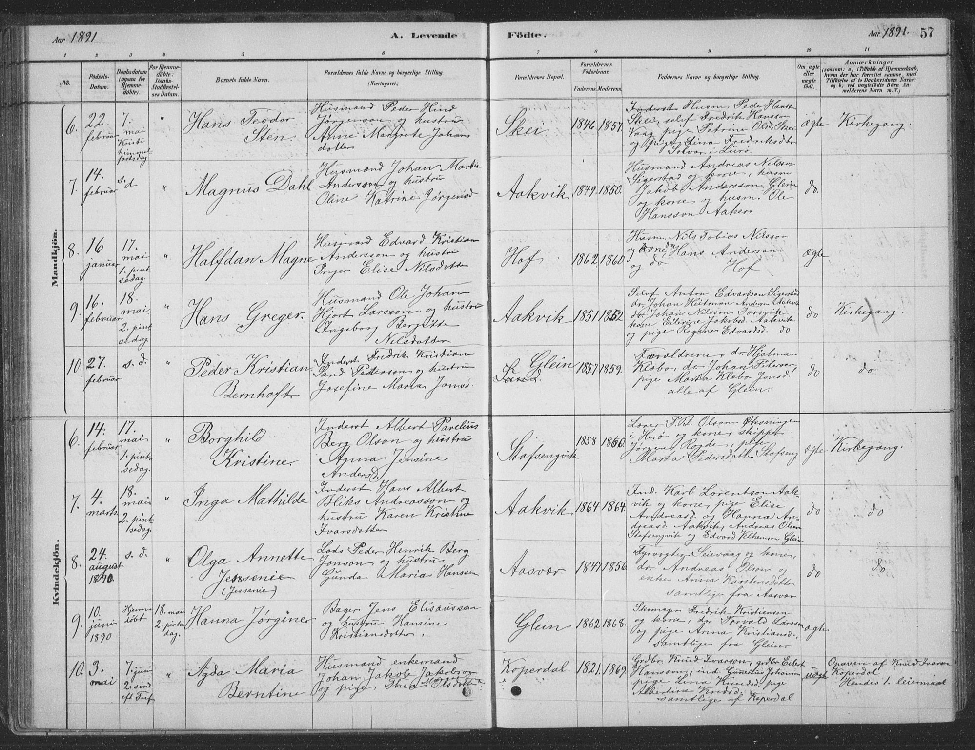 Ministerialprotokoller, klokkerbøker og fødselsregistre - Nordland, AV/SAT-A-1459/835/L0532: Parish register (copy) no. 835C04, 1880-1905, p. 57