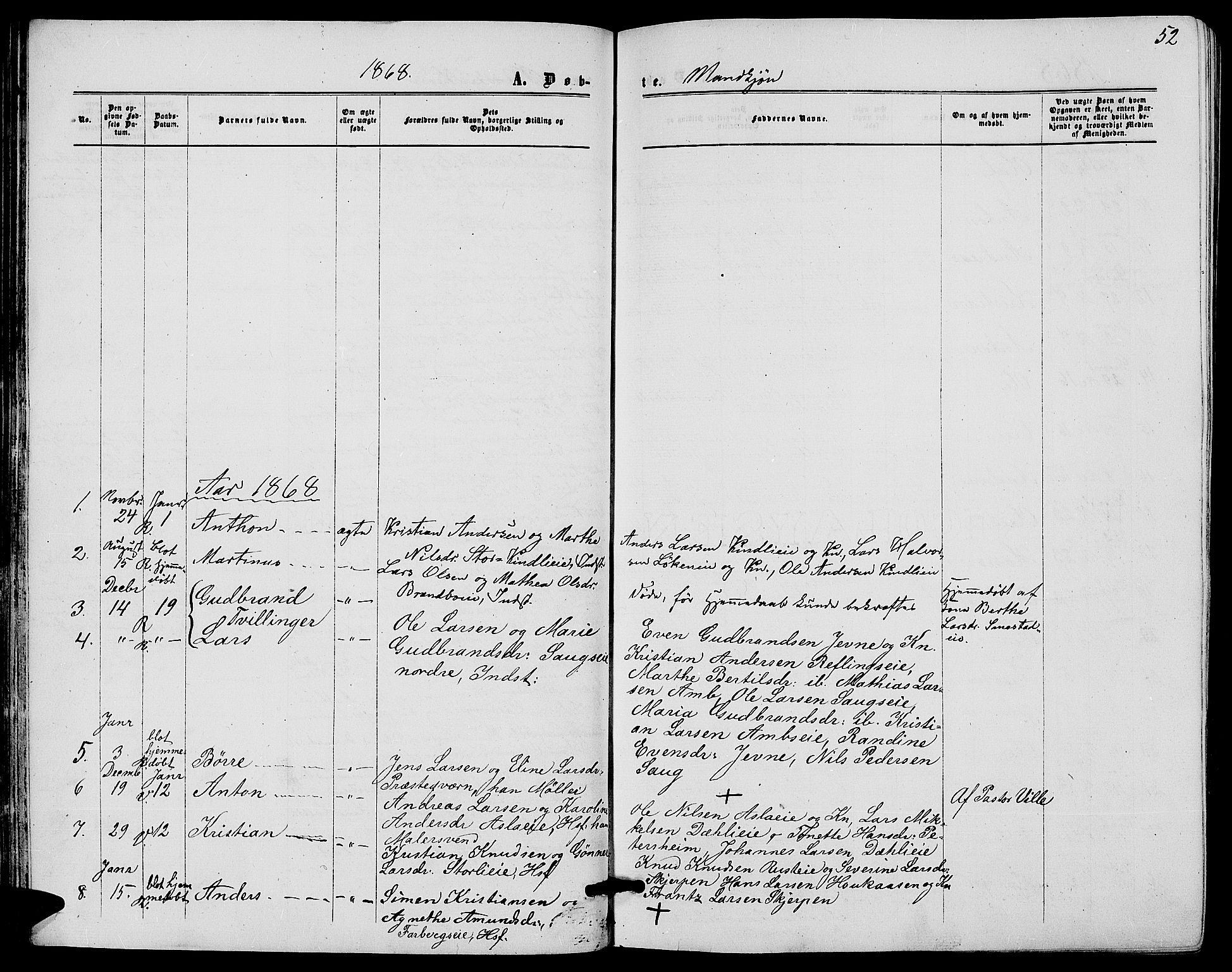 Ringsaker prestekontor, AV/SAH-PREST-014/L/La/L0007: Parish register (copy) no. 7, 1861-1869, p. 52