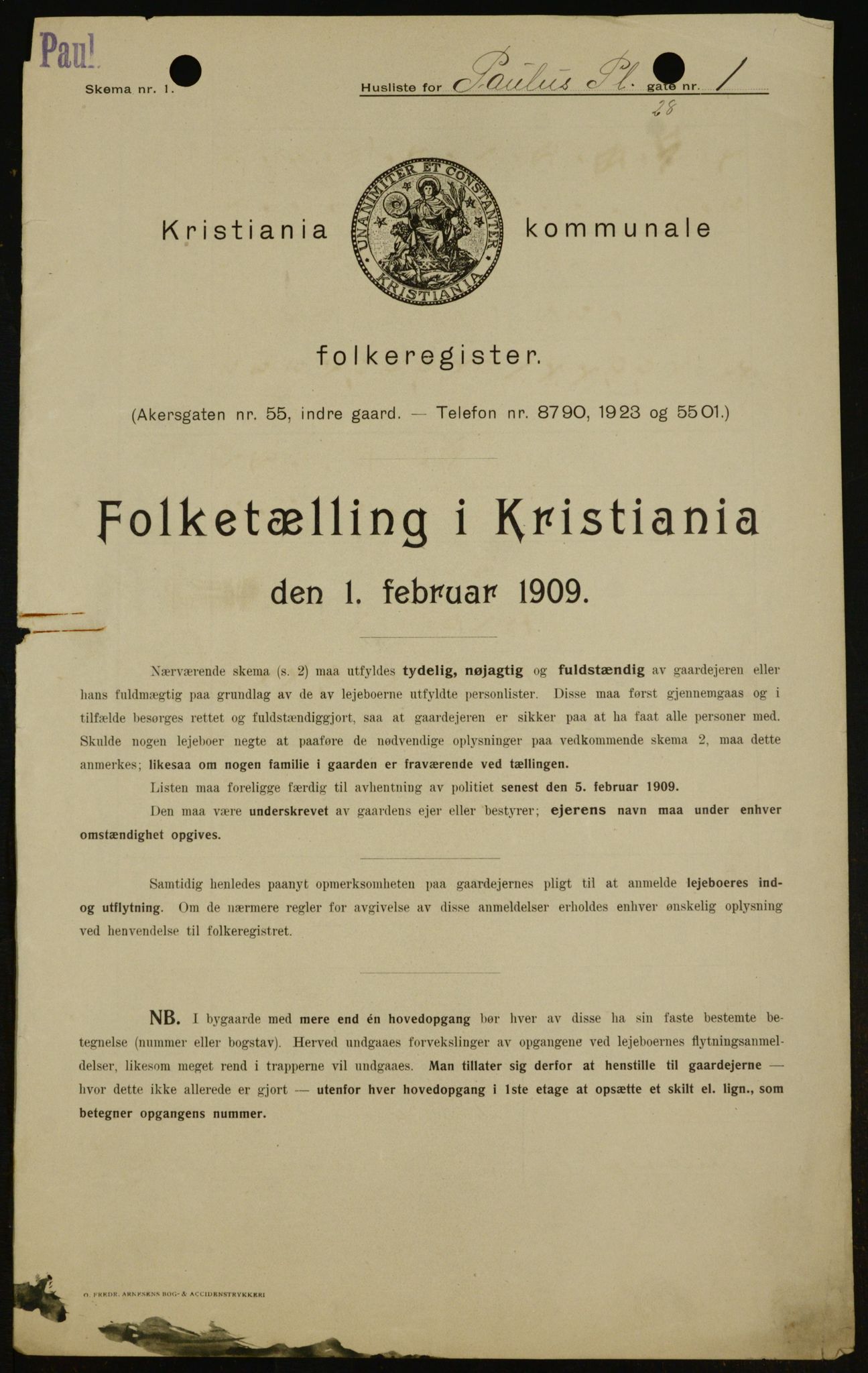 OBA, Municipal Census 1909 for Kristiania, 1909, p. 71105