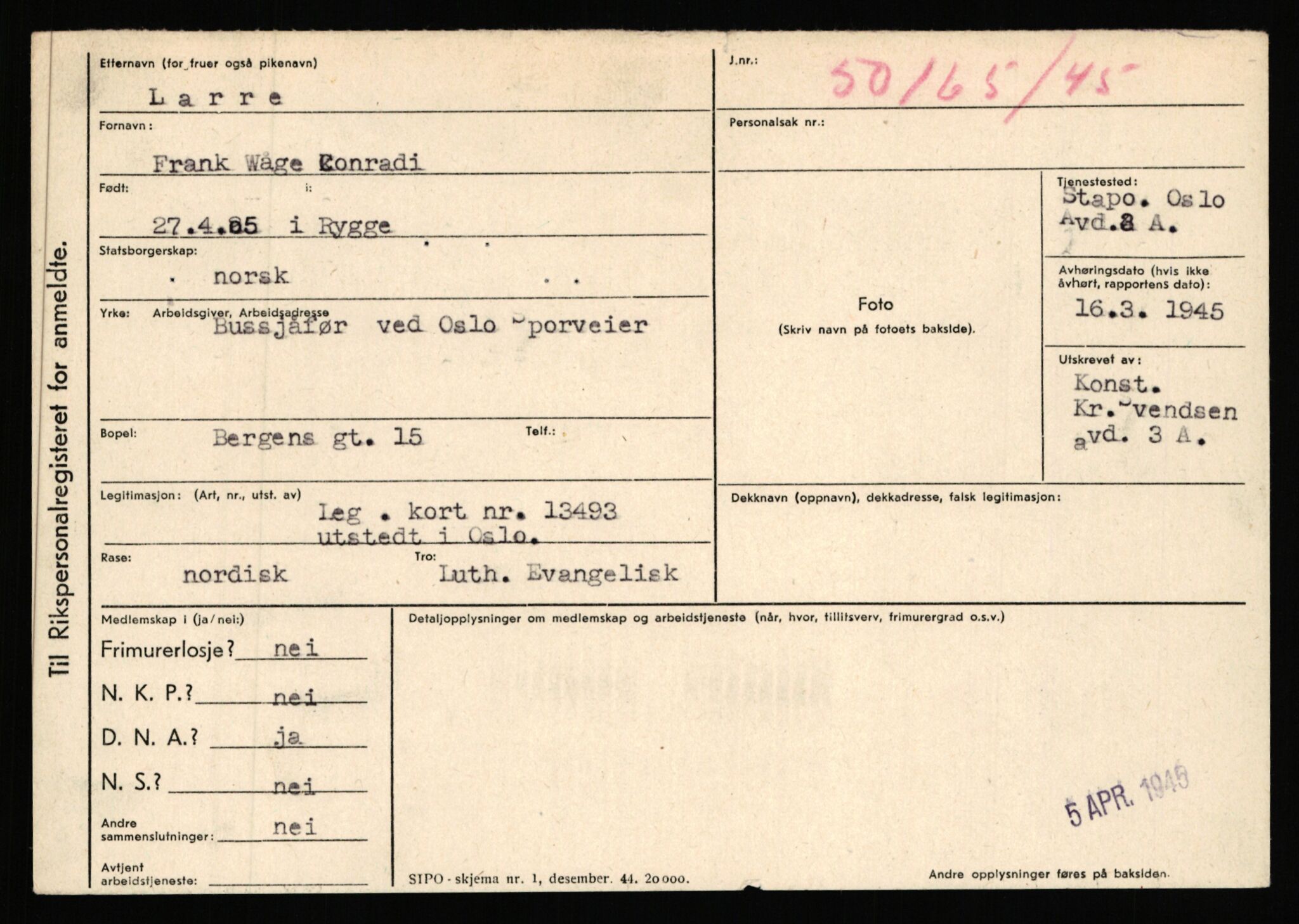 Statspolitiet - Hovedkontoret / Osloavdelingen, AV/RA-S-1329/C/Ca/L0009: Knutsen - Limstrand, 1943-1945, p. 2983