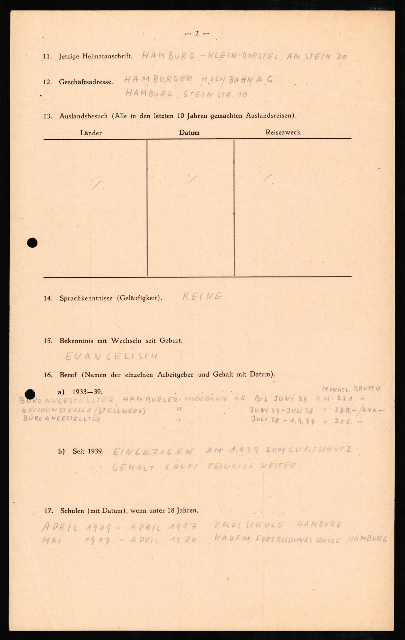 Forsvaret, Forsvarets overkommando II, AV/RA-RAFA-3915/D/Db/L0008: CI Questionaires. Tyske okkupasjonsstyrker i Norge. Tyskere., 1945-1946, p. 11