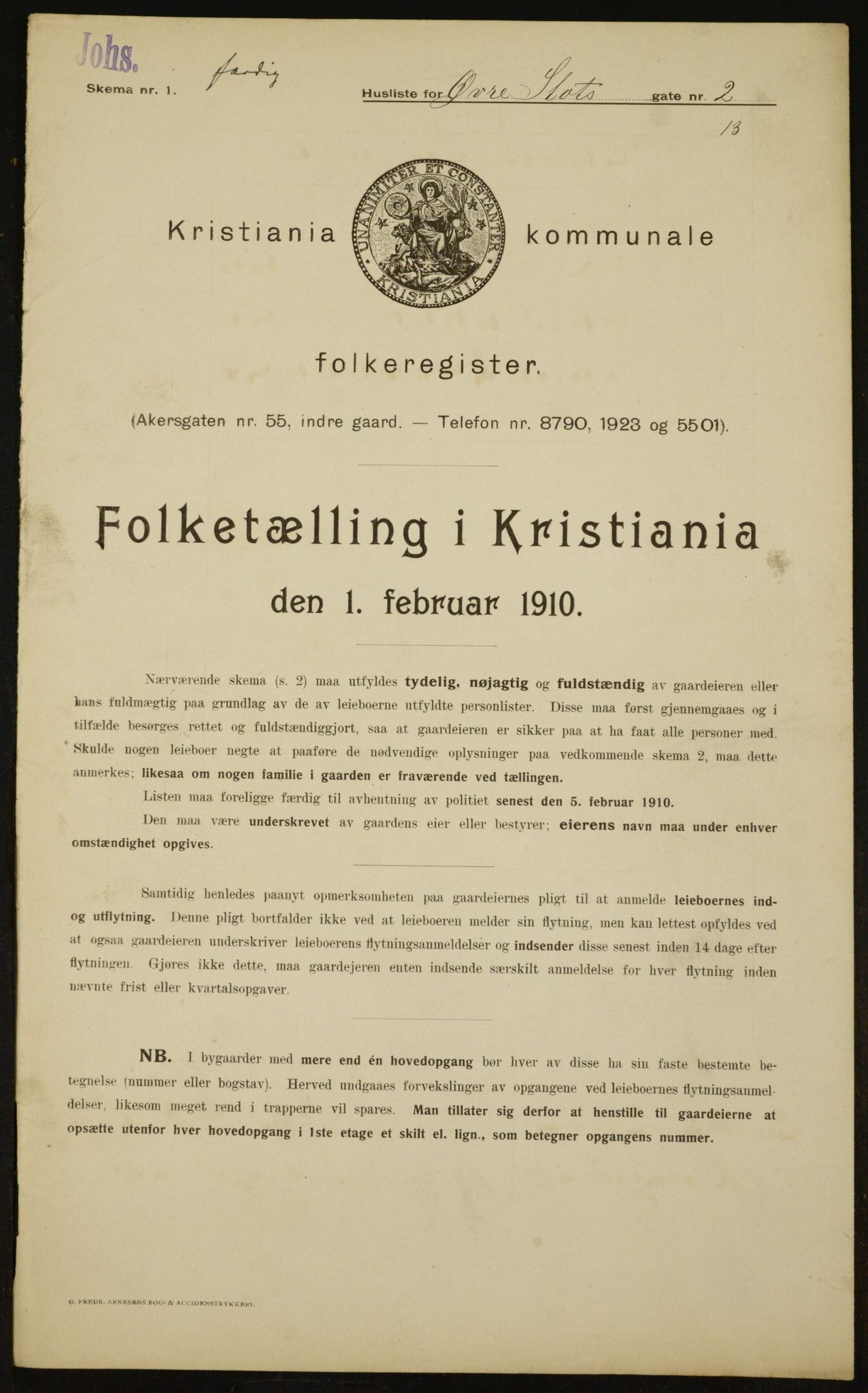 OBA, Municipal Census 1910 for Kristiania, 1910, p. 123119