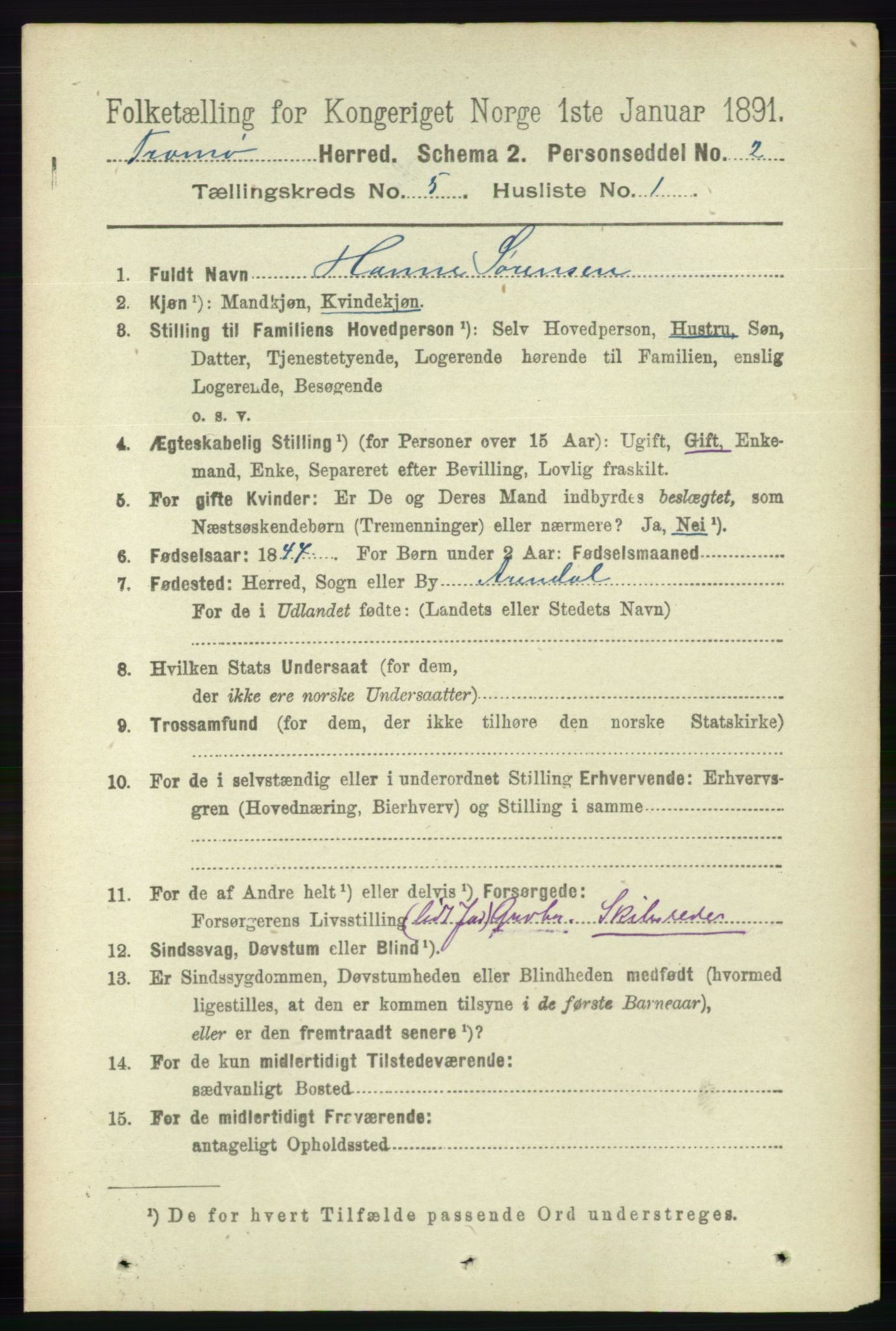 RA, 1891 census for 0921 Tromøy, 1891, p. 2193