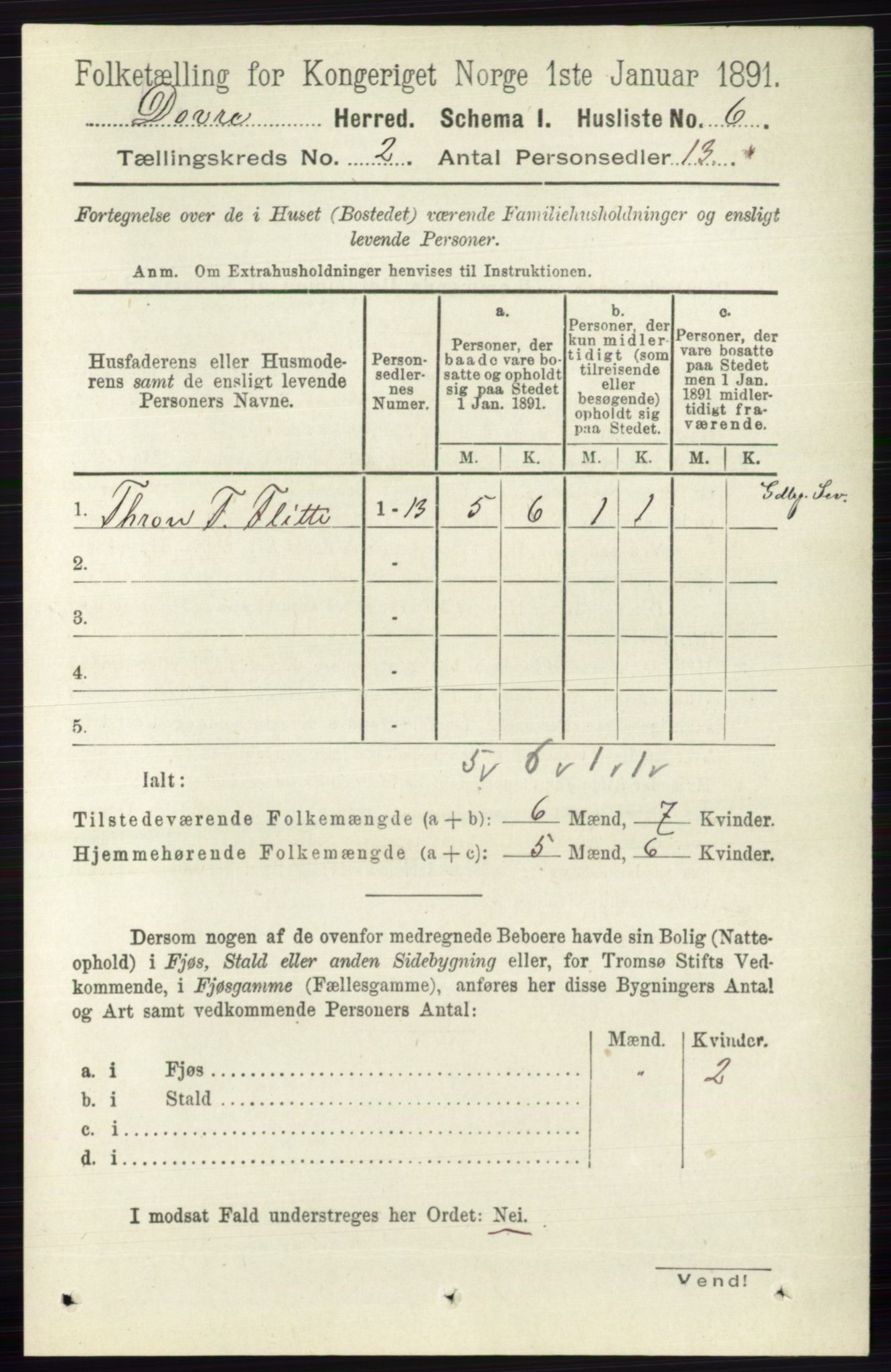 RA, 1891 census for 0511 Dovre, 1891, p. 799