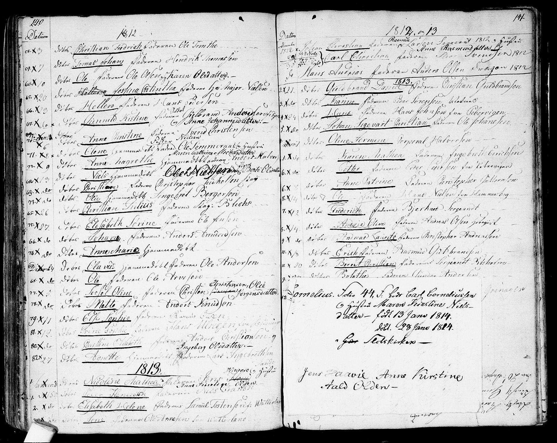 Garnisonsmenigheten Kirkebøker, SAO/A-10846/G/Ga/L0001: Parish register (copy) no. 1, 1796-1814, p. 140-141