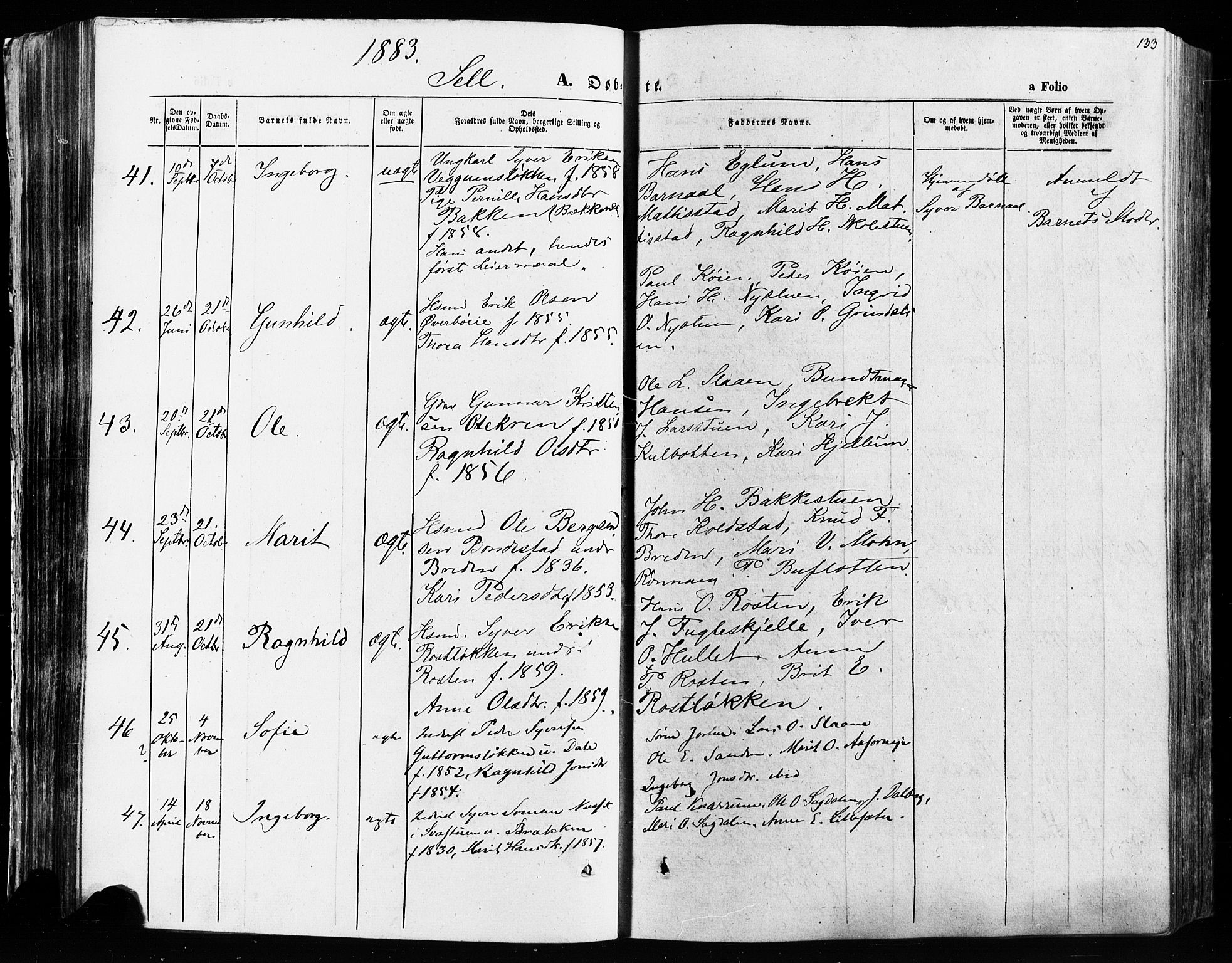 Vågå prestekontor, SAH/PREST-076/H/Ha/Haa/L0007: Parish register (official) no. 7 /3, 1872-1886, p. 133