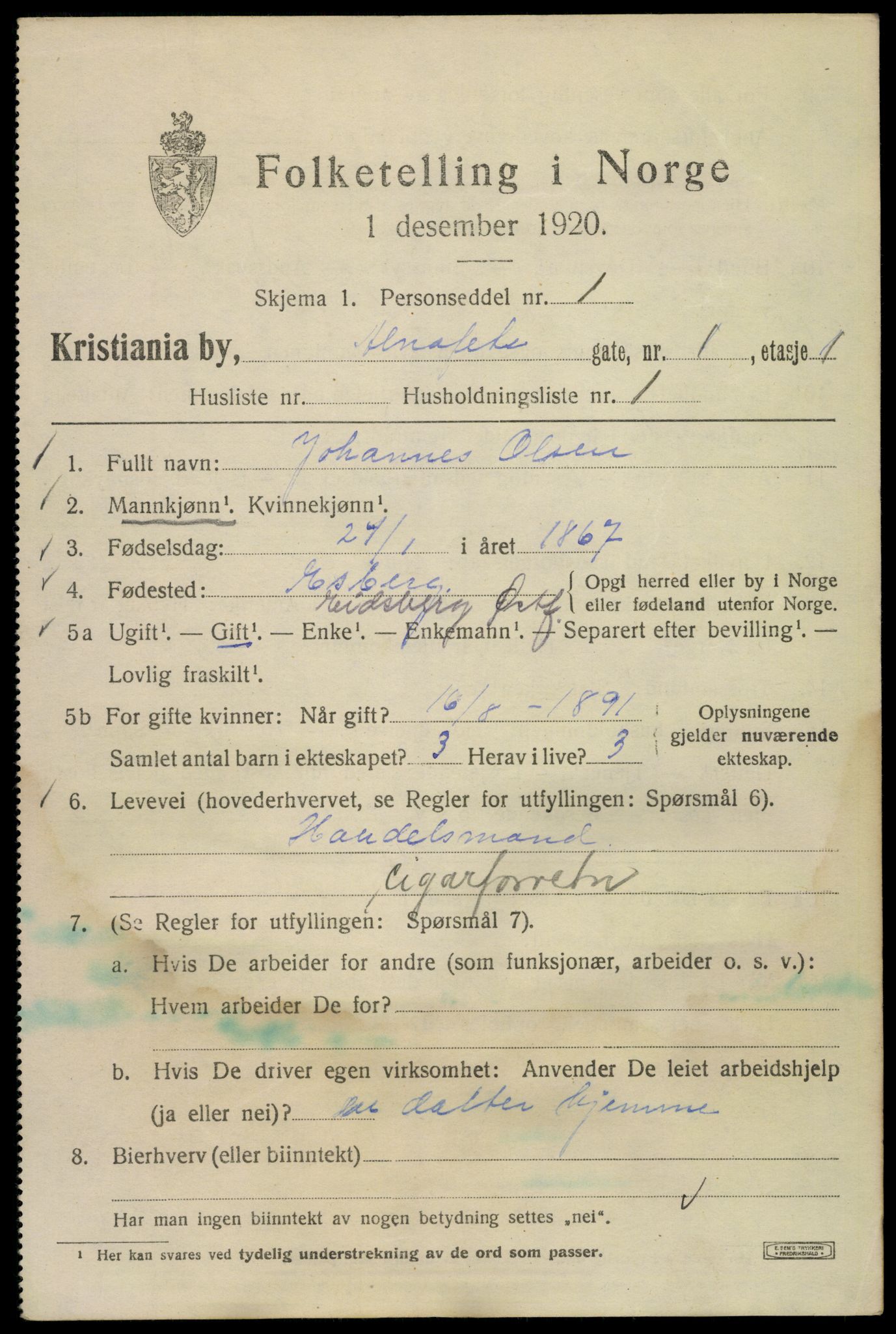 SAO, 1920 census for Kristiania, 1920, p. 140979