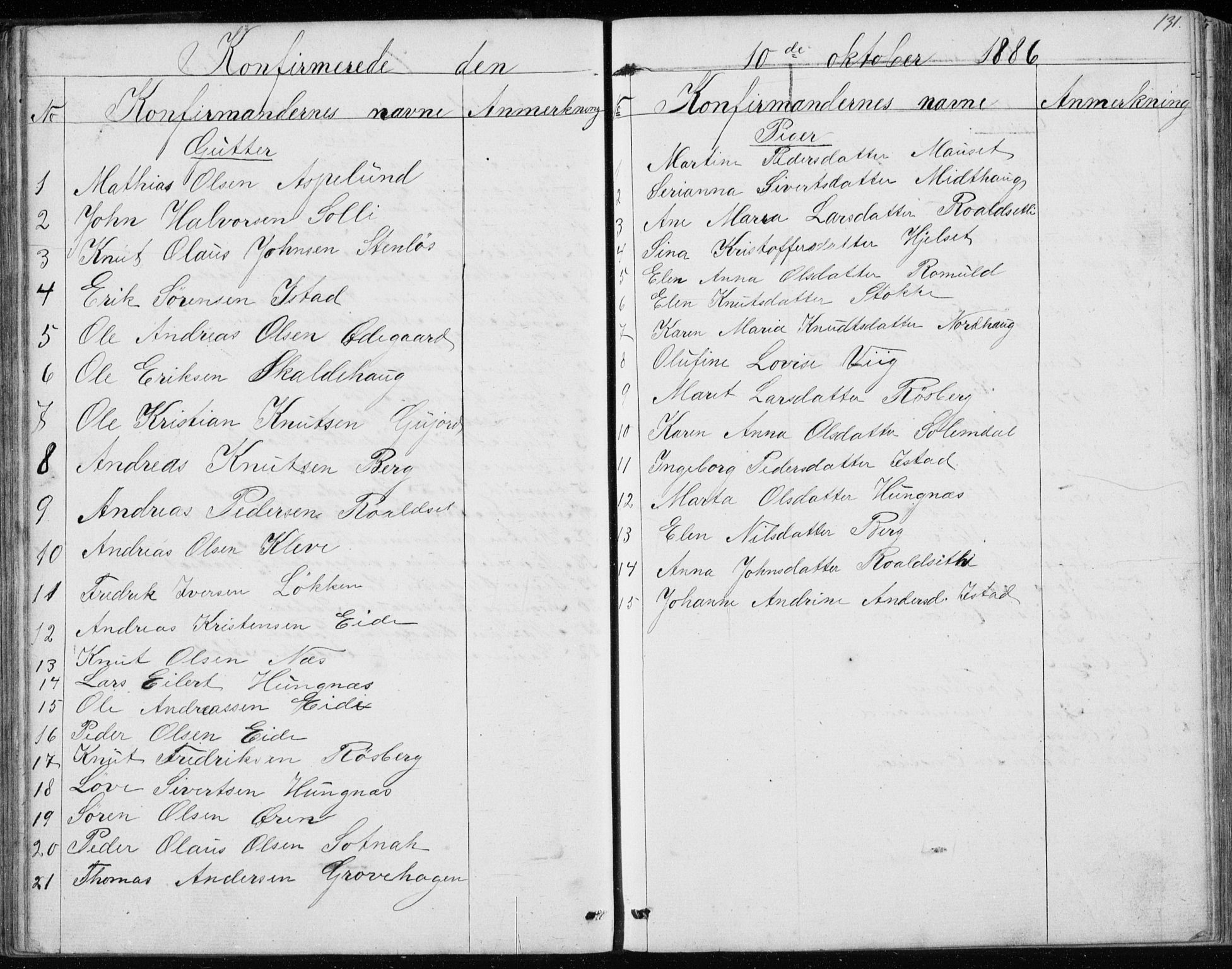Ministerialprotokoller, klokkerbøker og fødselsregistre - Møre og Romsdal, SAT/A-1454/557/L0684: Parish register (copy) no. 557C02, 1863-1944, p. 131