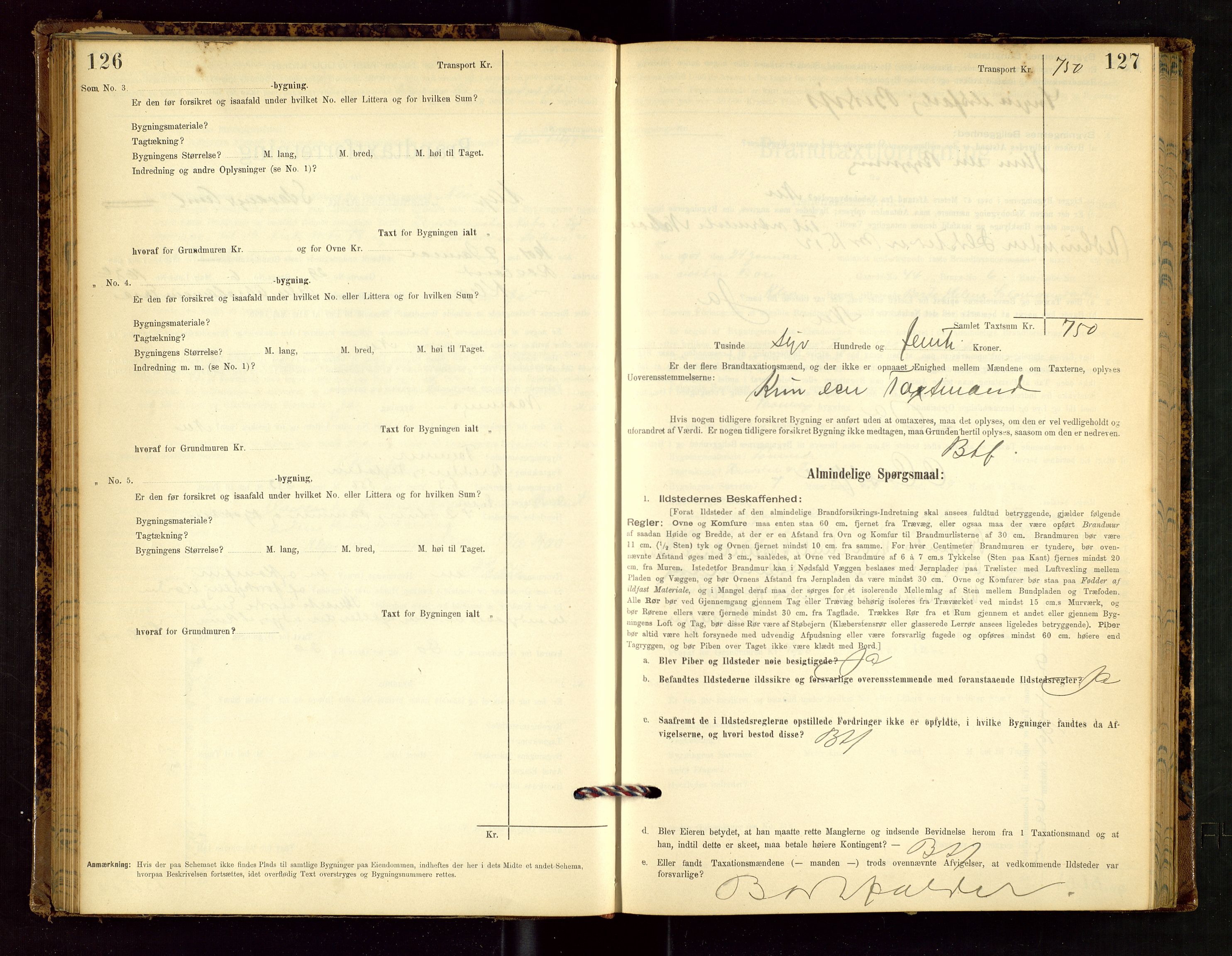 Klepp lensmannskontor, AV/SAST-A-100163/Goc/L0002: "Brandtaxationsprotokol" m/register, 1898-1902, p. 126-127