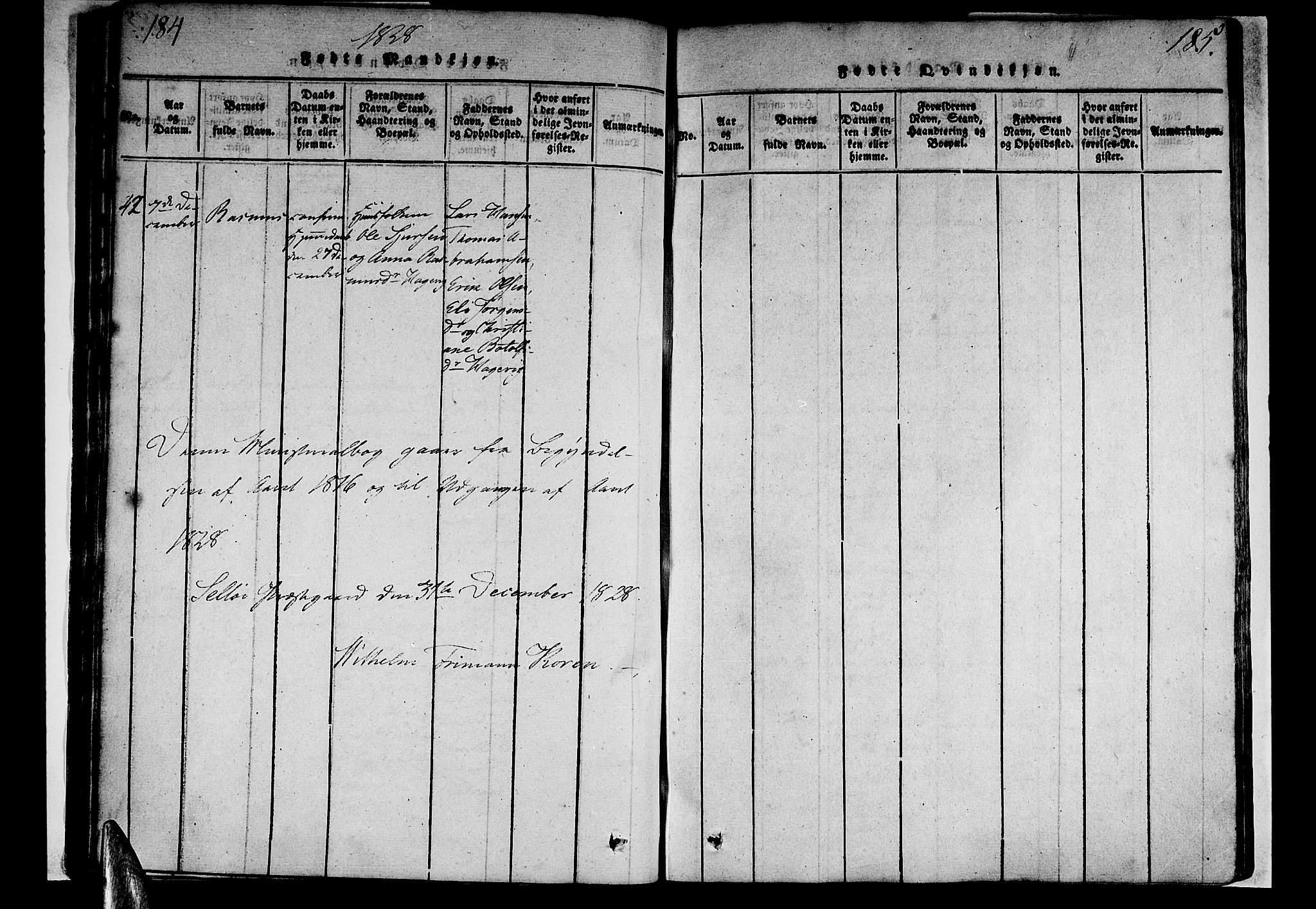 Selje sokneprestembete, AV/SAB-A-99938/H/Ha/Haa/Haaa: Parish register (official) no. A 8, 1816-1828, p. 184-185