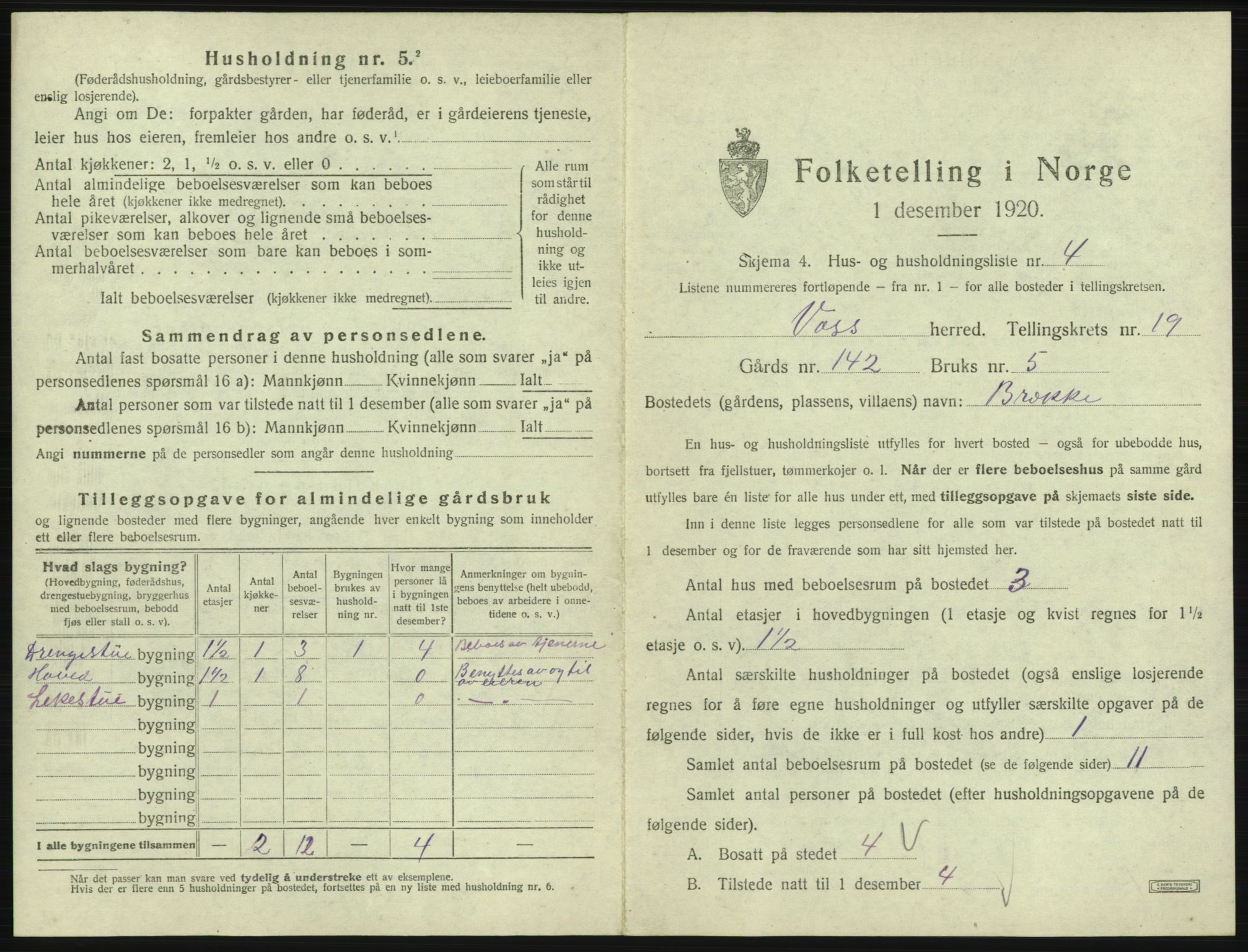 SAB, 1920 census for Voss, 1920, p. 1761