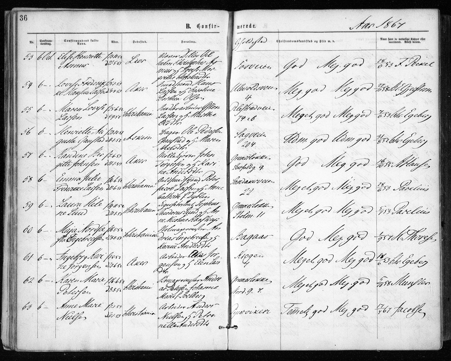 Gamle Aker prestekontor Kirkebøker, AV/SAO-A-10617a/F/L0003: Parish register (official) no. 3, 1865-1873, p. 36