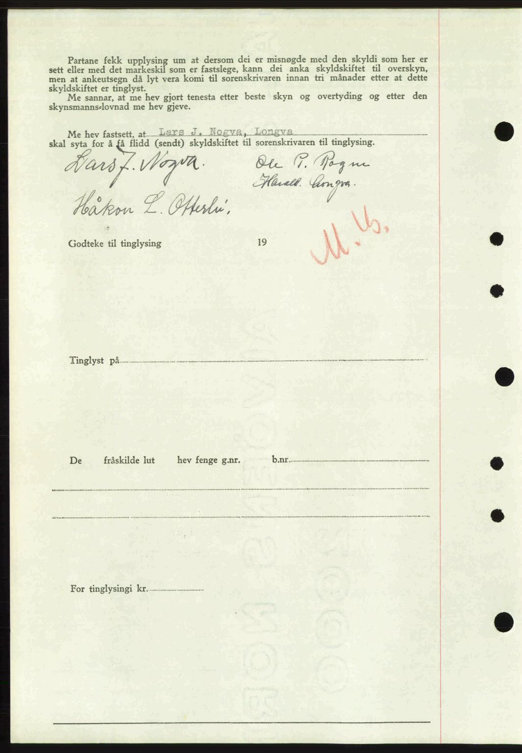 Nordre Sunnmøre sorenskriveri, AV/SAT-A-0006/1/2/2C/2Ca: Mortgage book no. A20b, 1946-1946, Diary no: : 5/1946