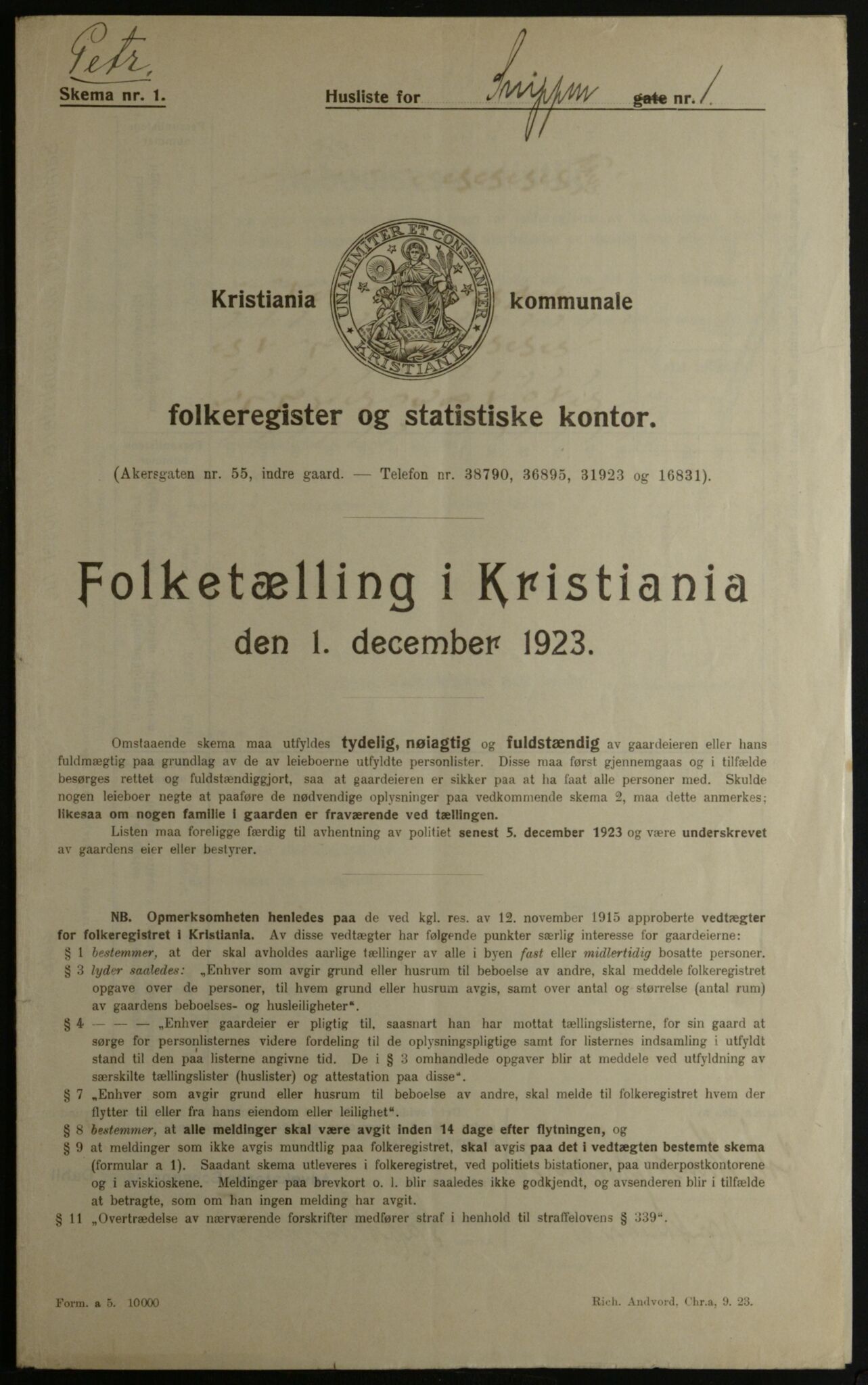 OBA, Municipal Census 1923 for Kristiania, 1923, p. 108062