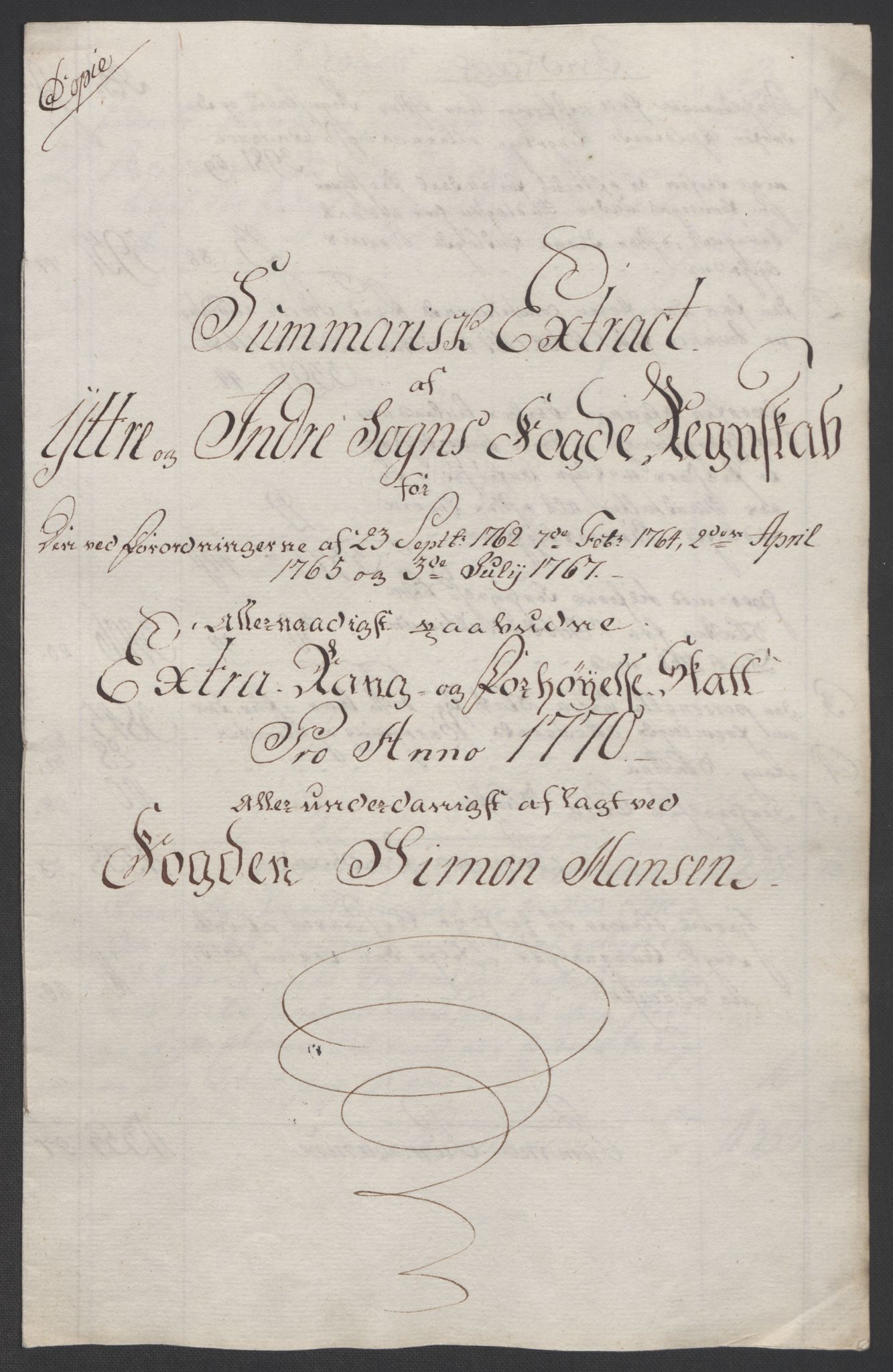 Rentekammeret inntil 1814, Realistisk ordnet avdeling, AV/RA-EA-4070/Ol/L0018: [Gg 10]: Ekstraskatten, 23.09.1762. Sogn, 1762-1772, p. 258