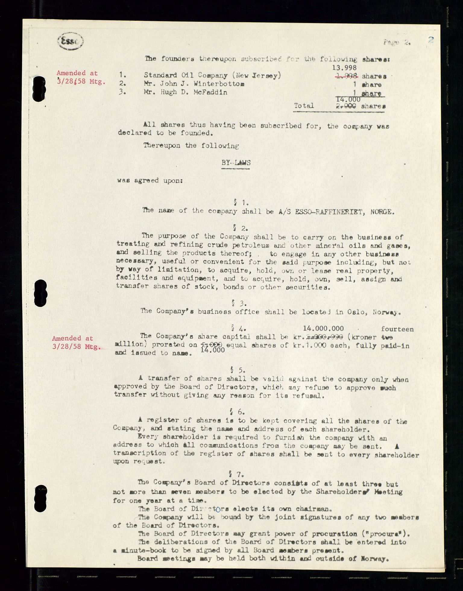 PA 1537 - A/S Essoraffineriet Norge, AV/SAST-A-101957/A/Aa/L0001/0003: Styremøter / Shareholder meetings, board meetings, 1957-1958, p. 4