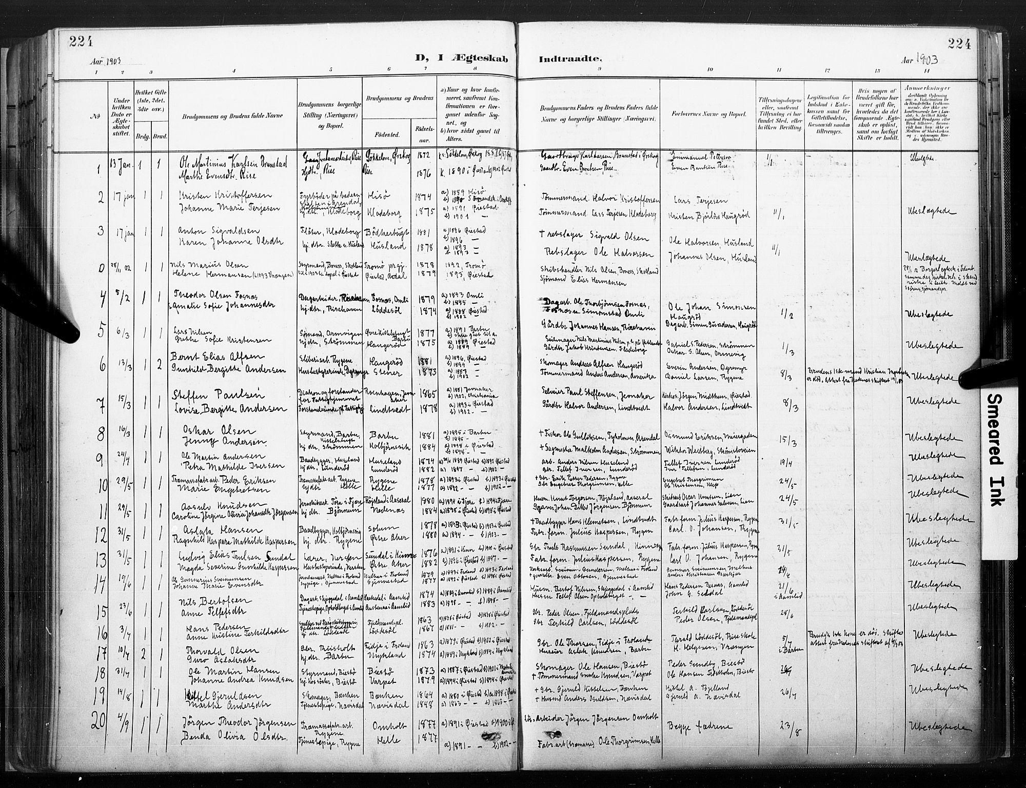 Øyestad sokneprestkontor, AV/SAK-1111-0049/F/Fa/L0018: Parish register (official) no. A 18, 1897-1907, p. 224