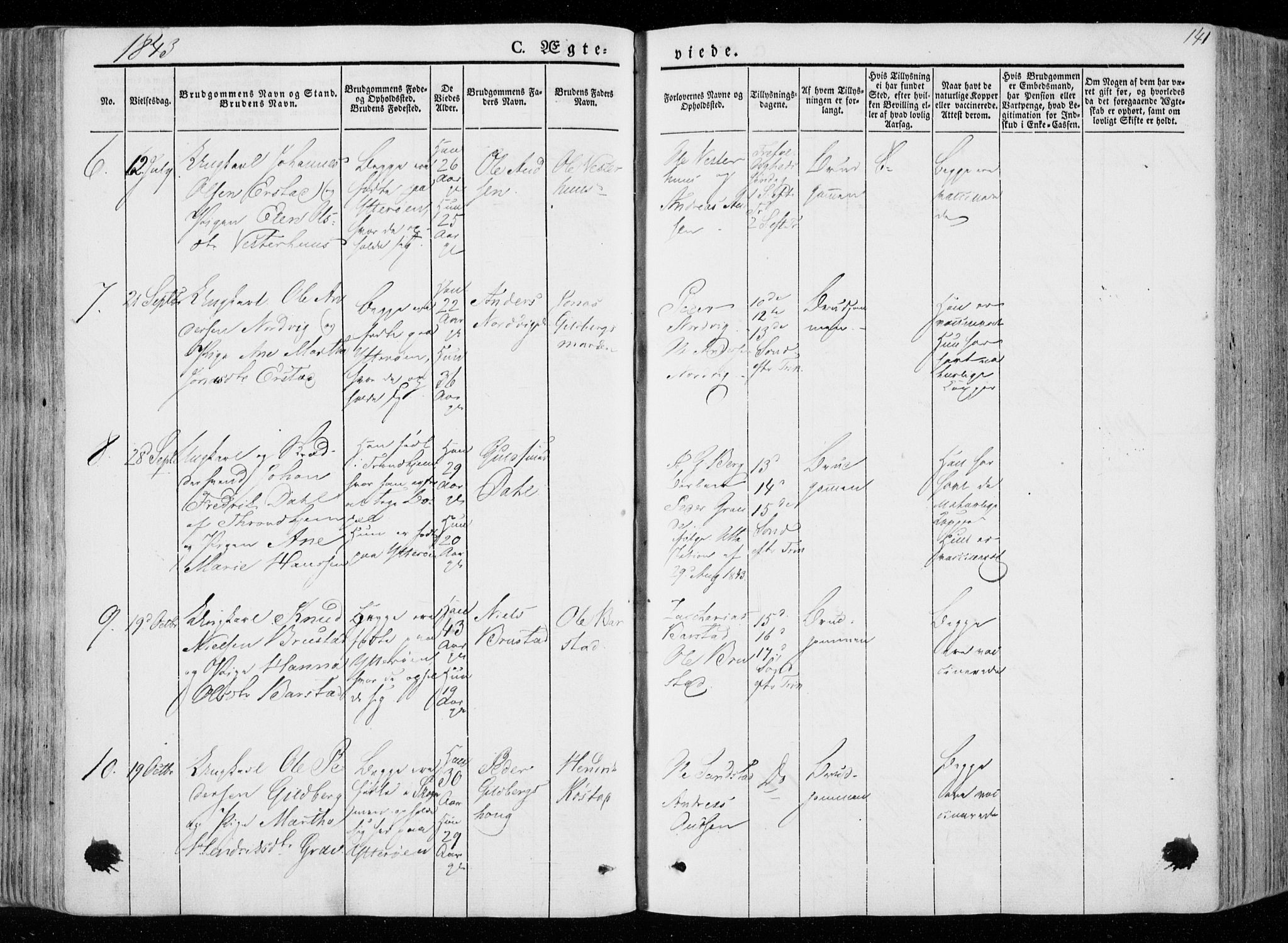Ministerialprotokoller, klokkerbøker og fødselsregistre - Nord-Trøndelag, SAT/A-1458/722/L0218: Parish register (official) no. 722A05, 1843-1868, p. 141