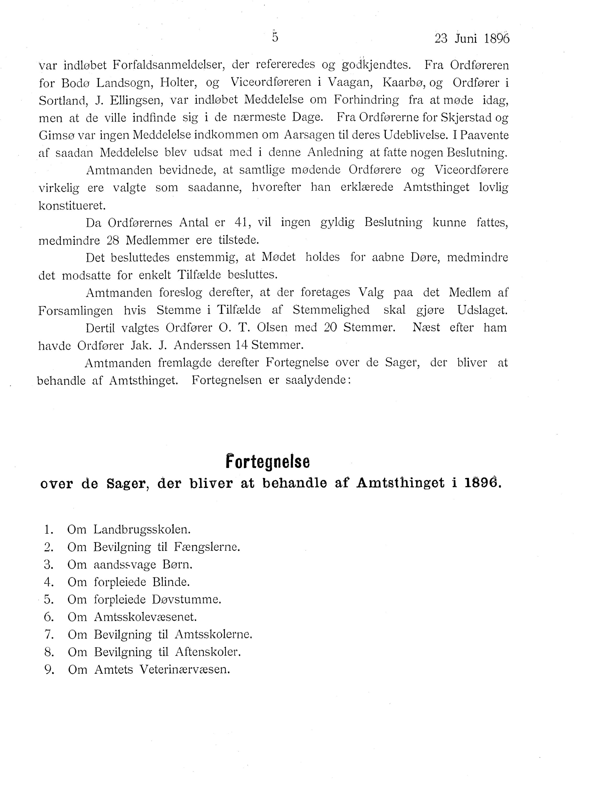 Nordland Fylkeskommune. Fylkestinget, AIN/NFK-17/176/A/Ac/L0019: Fylkestingsforhandlinger 1896, 1896, p. 5