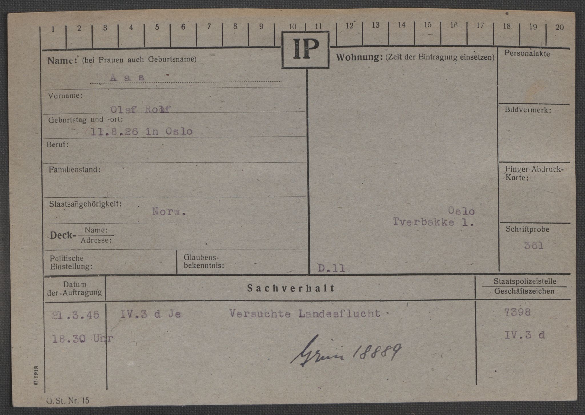 Befehlshaber der Sicherheitspolizei und des SD, AV/RA-RAFA-5969/E/Ea/Eaa/L0010: Register over norske fanger i Møllergata 19: Sø-Å, 1940-1945, p. 1478