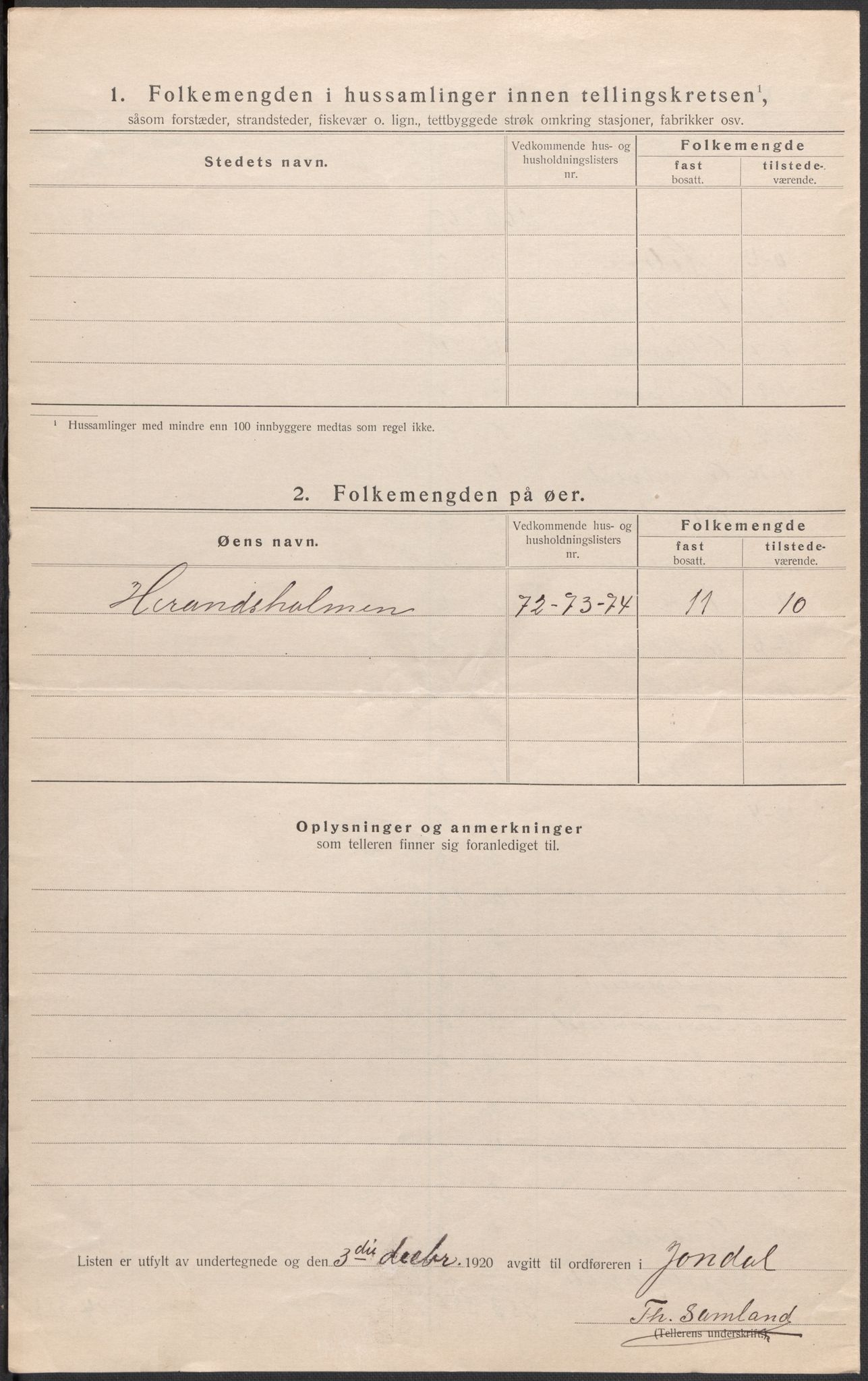 SAB, 1920 census for Jondal, 1920, p. 10