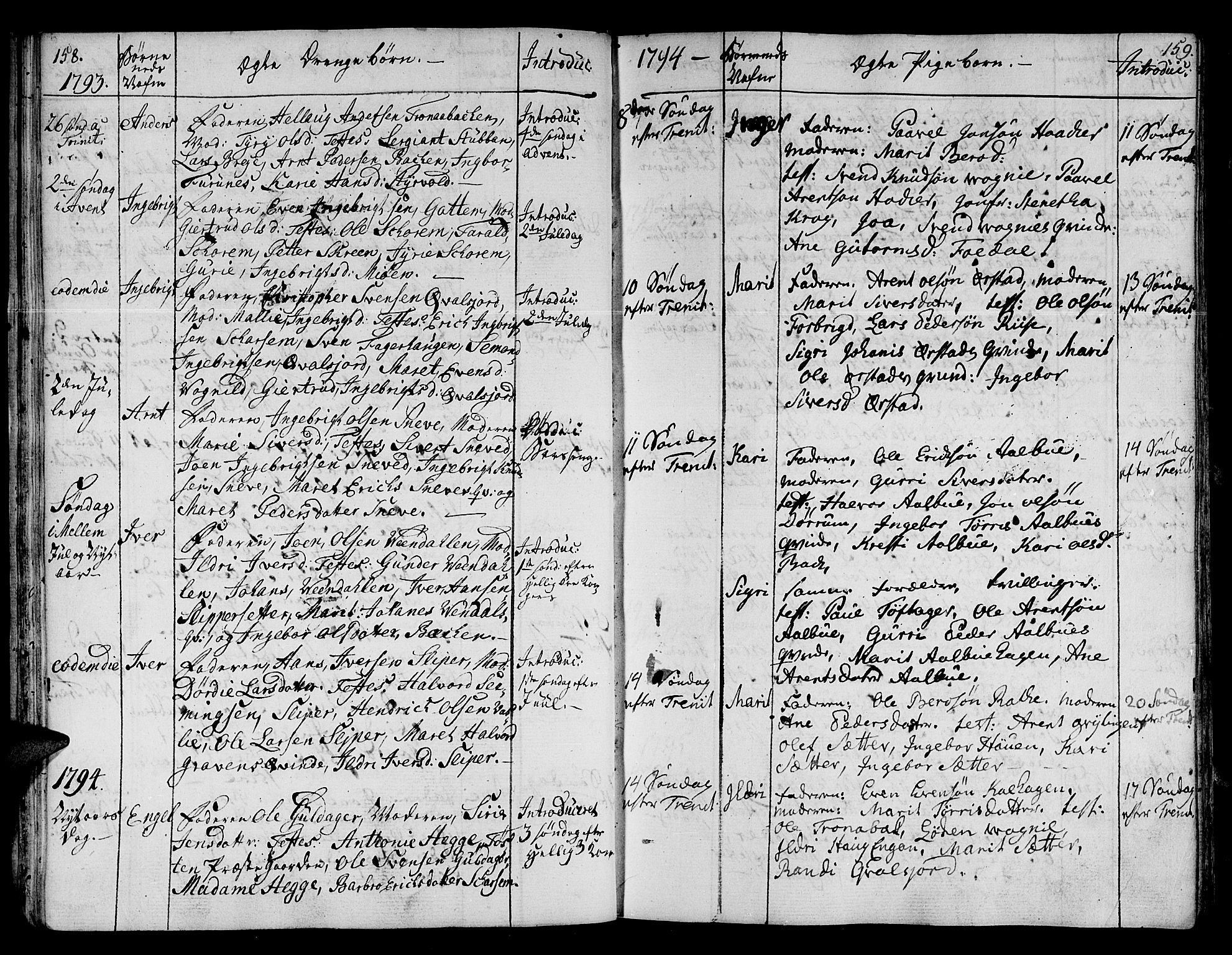 Ministerialprotokoller, klokkerbøker og fødselsregistre - Sør-Trøndelag, SAT/A-1456/678/L0893: Parish register (official) no. 678A03, 1792-1805, p. 158-159