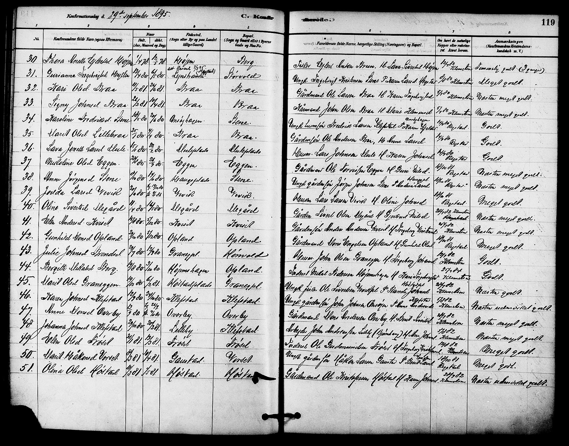Ministerialprotokoller, klokkerbøker og fødselsregistre - Sør-Trøndelag, SAT/A-1456/612/L0378: Parish register (official) no. 612A10, 1878-1897, p. 119