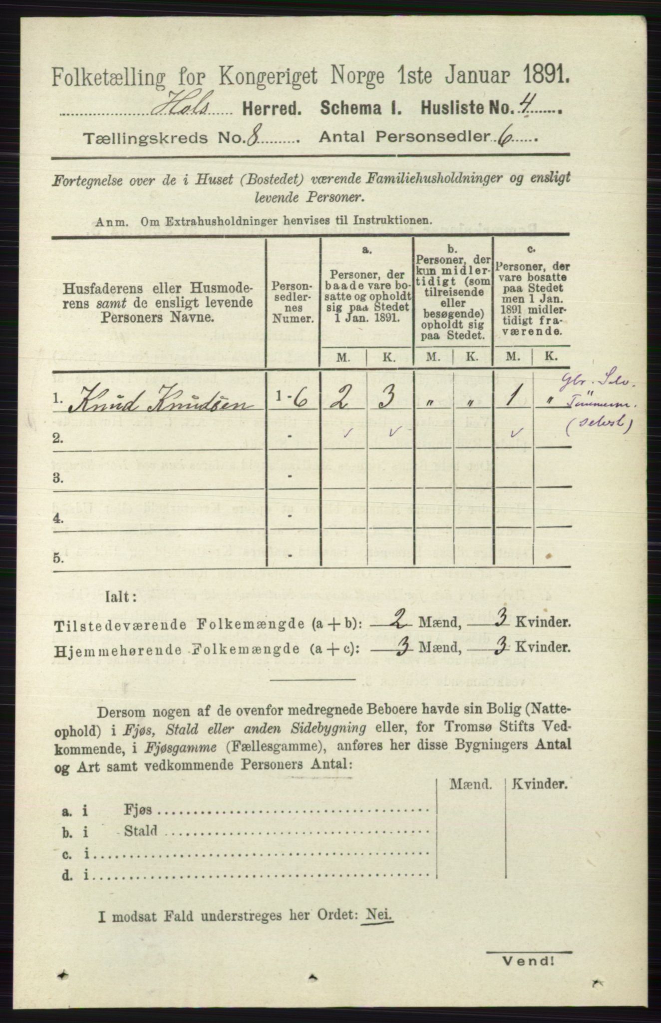 RA, 1891 census for 0620 Hol, 1891, p. 2215