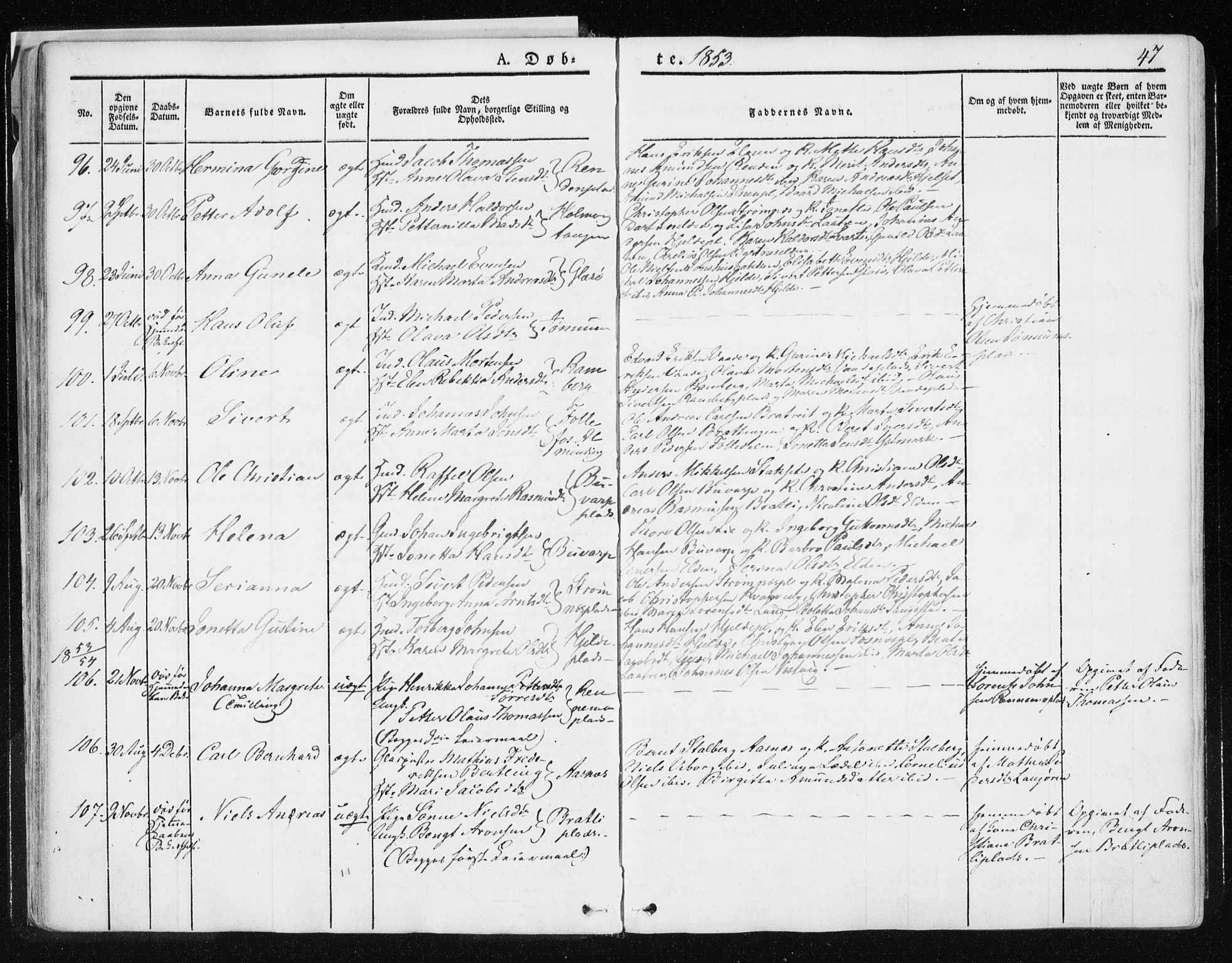 Ministerialprotokoller, klokkerbøker og fødselsregistre - Nord-Trøndelag, SAT/A-1458/741/L0393: Parish register (official) no. 741A07, 1849-1863, p. 47