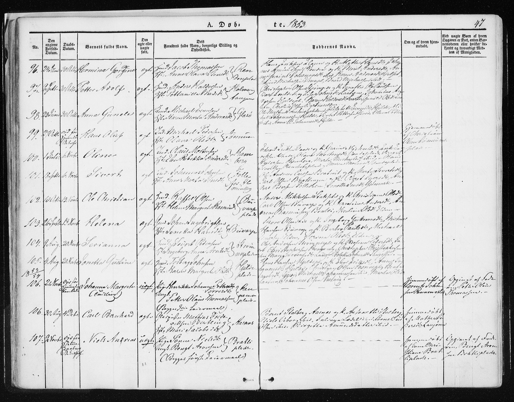 Ministerialprotokoller, klokkerbøker og fødselsregistre - Nord-Trøndelag, AV/SAT-A-1458/741/L0393: Parish register (official) no. 741A07, 1849-1863, p. 47