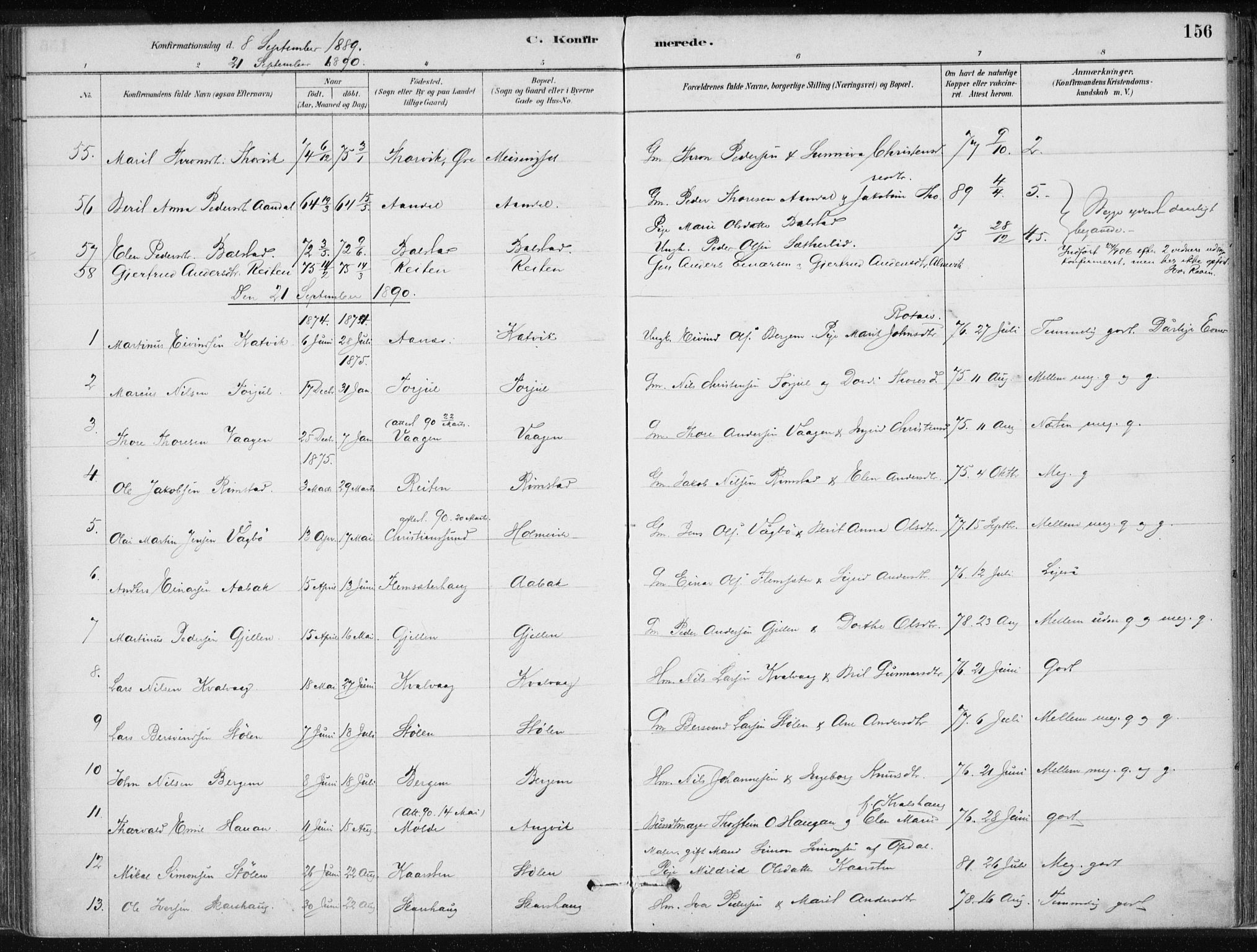 Ministerialprotokoller, klokkerbøker og fødselsregistre - Møre og Romsdal, AV/SAT-A-1454/586/L0987: Parish register (official) no. 586A13, 1879-1892, p. 156