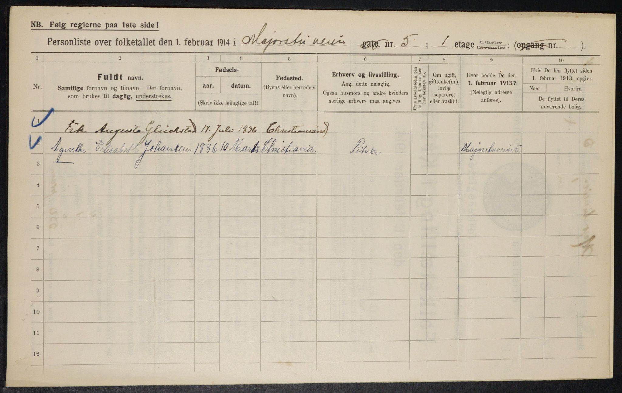 OBA, Municipal Census 1914 for Kristiania, 1914, p. 59551