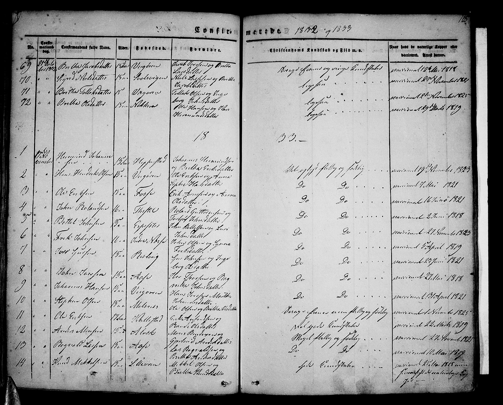 Vik sokneprestembete, SAB/A-81501: Parish register (official) no. A 7, 1831-1845, p. 105