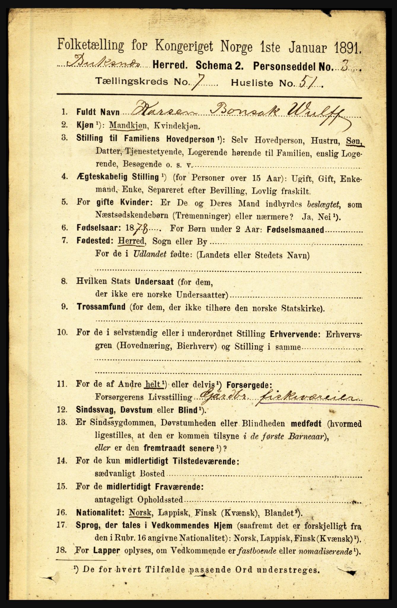 RA, 1891 census for 1860 Buksnes, 1891, p. 5325