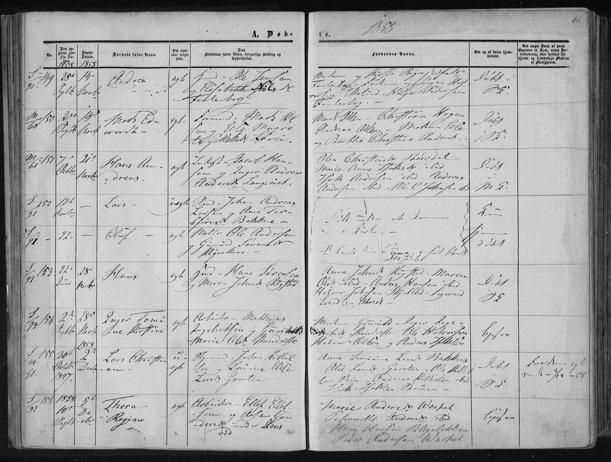 Solum kirkebøker, AV/SAKO-A-306/F/Fa/L0007: Parish register (official) no. I 7, 1856-1864, p. 46