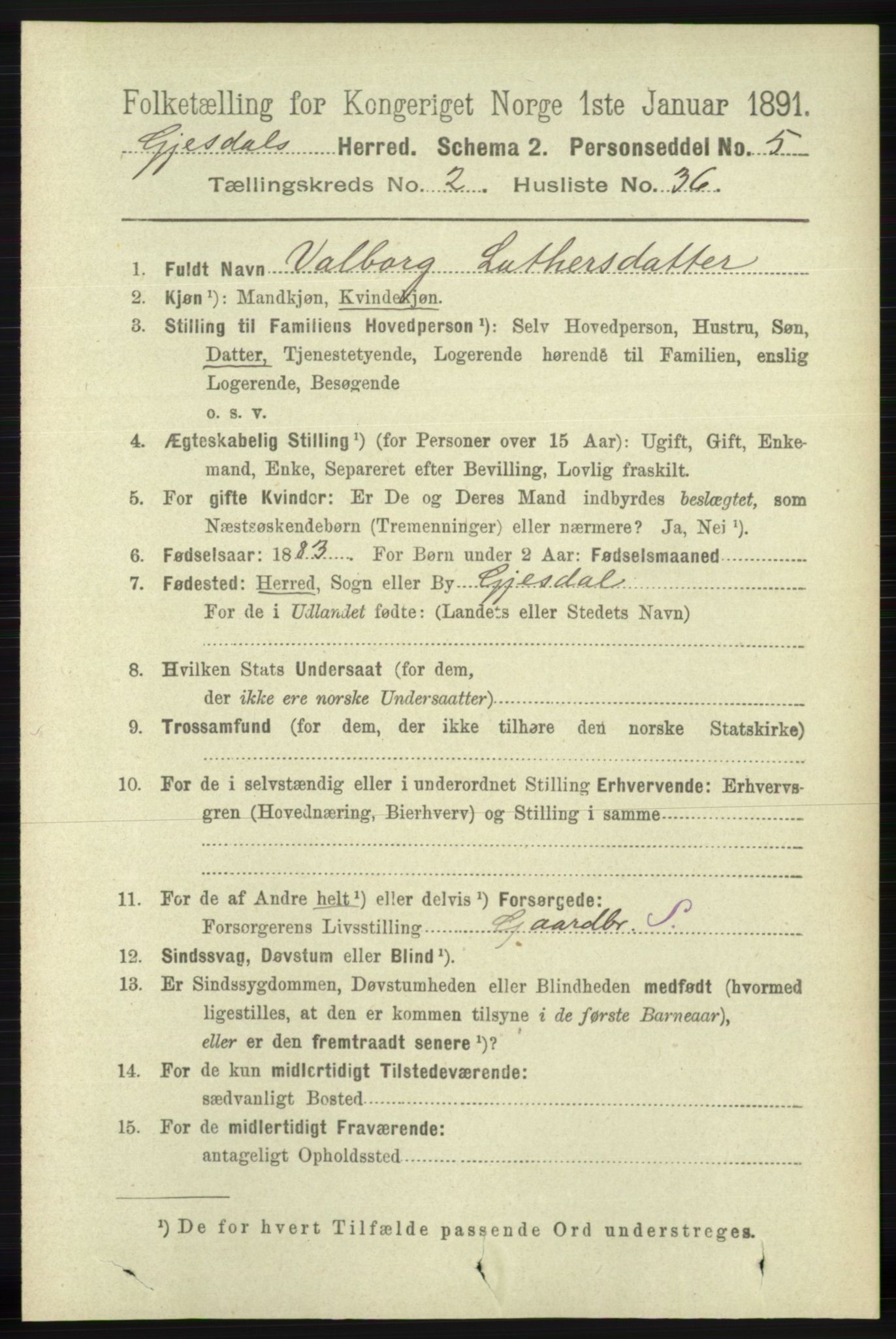 RA, 1891 census for 1122 Gjesdal, 1891, p. 674