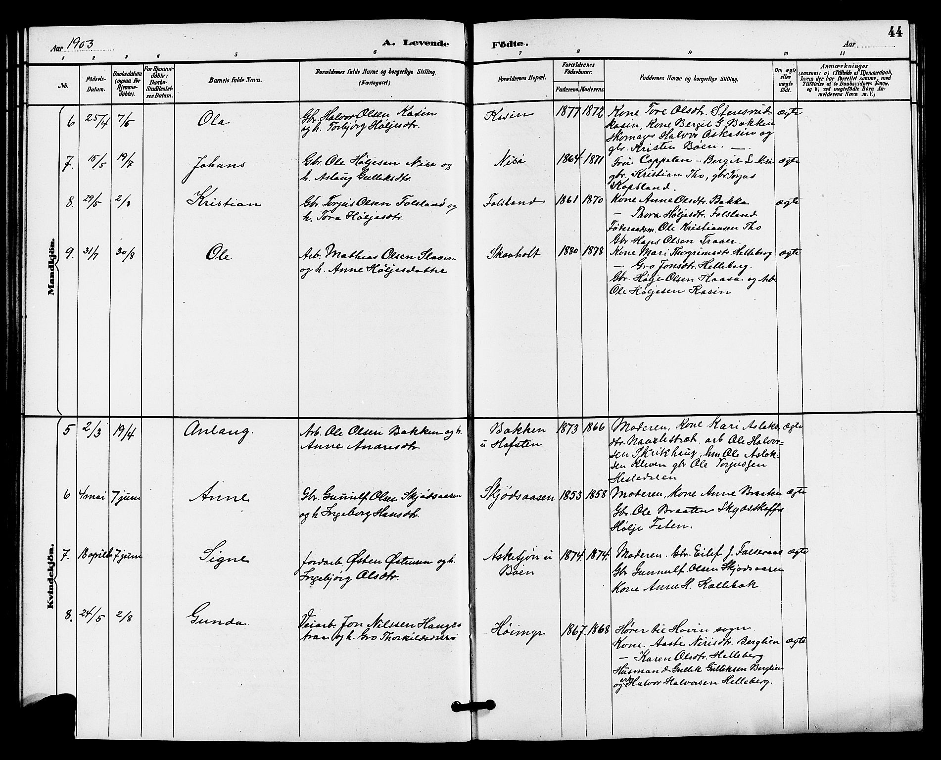 Gransherad kirkebøker, SAKO/A-267/G/Ga/L0003: Parish register (copy) no. I 3, 1887-1915, p. 44