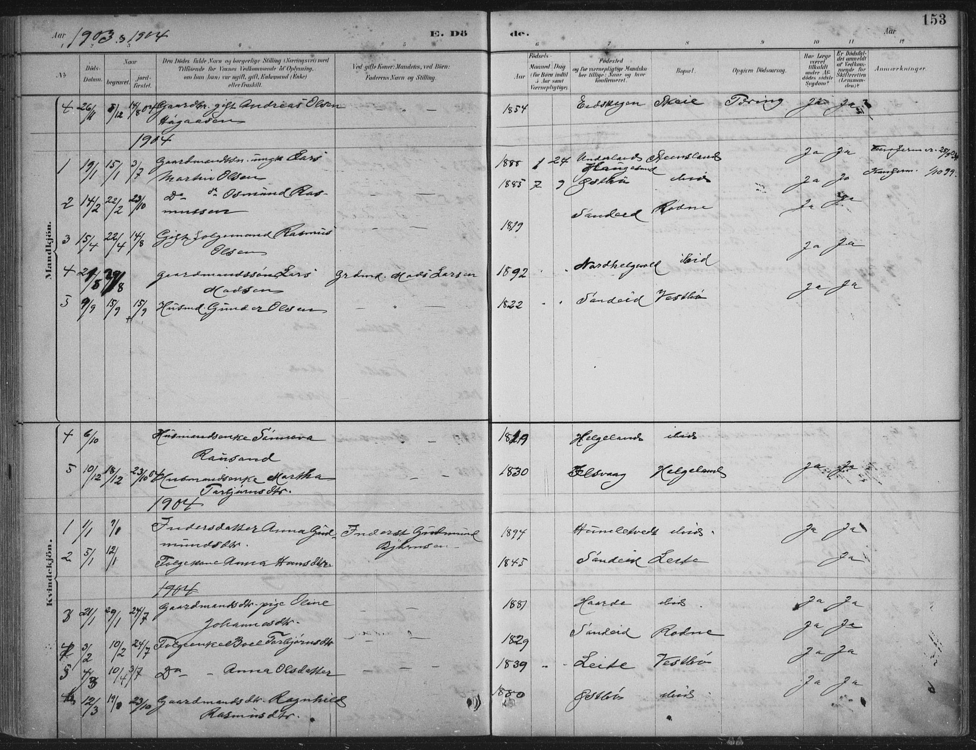 Vikedal sokneprestkontor, AV/SAST-A-101840/01/IV: Parish register (official) no. A 11, 1884-1933, p. 153