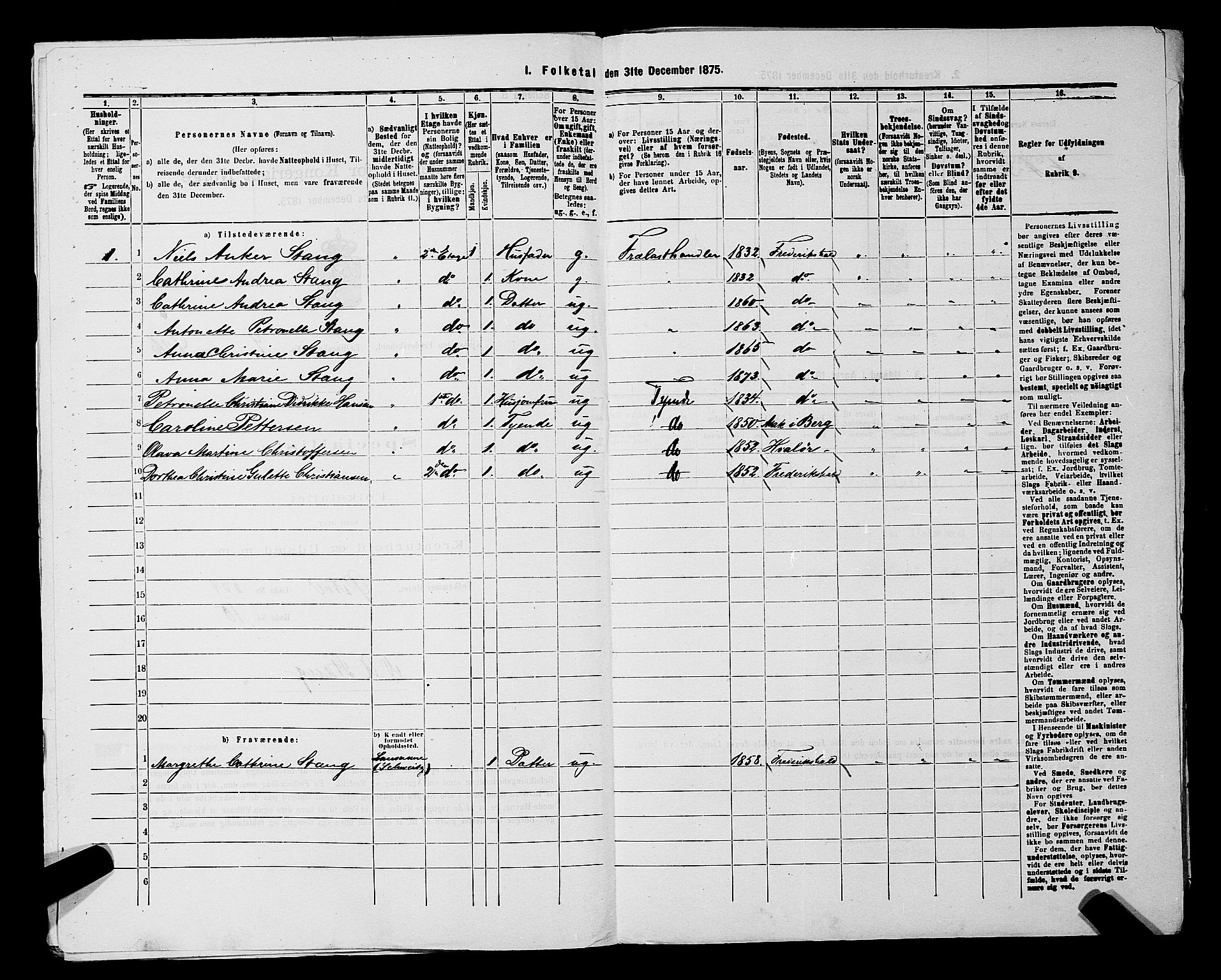 RA, 1875 census for 0101P Fredrikshald, 1875, p. 1113