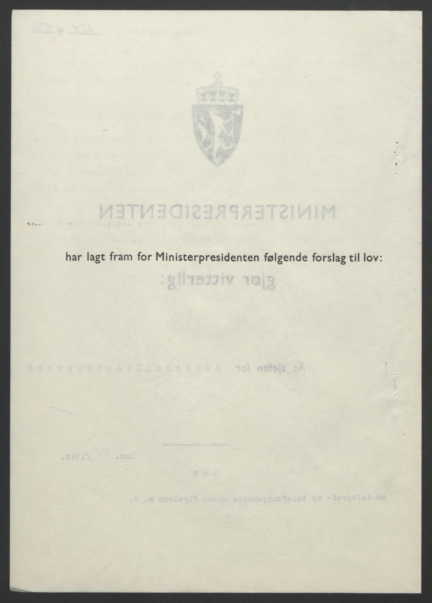 NS-administrasjonen 1940-1945 (Statsrådsekretariatet, de kommisariske statsråder mm), RA/S-4279/D/Db/L0099: Lover, 1943, p. 346