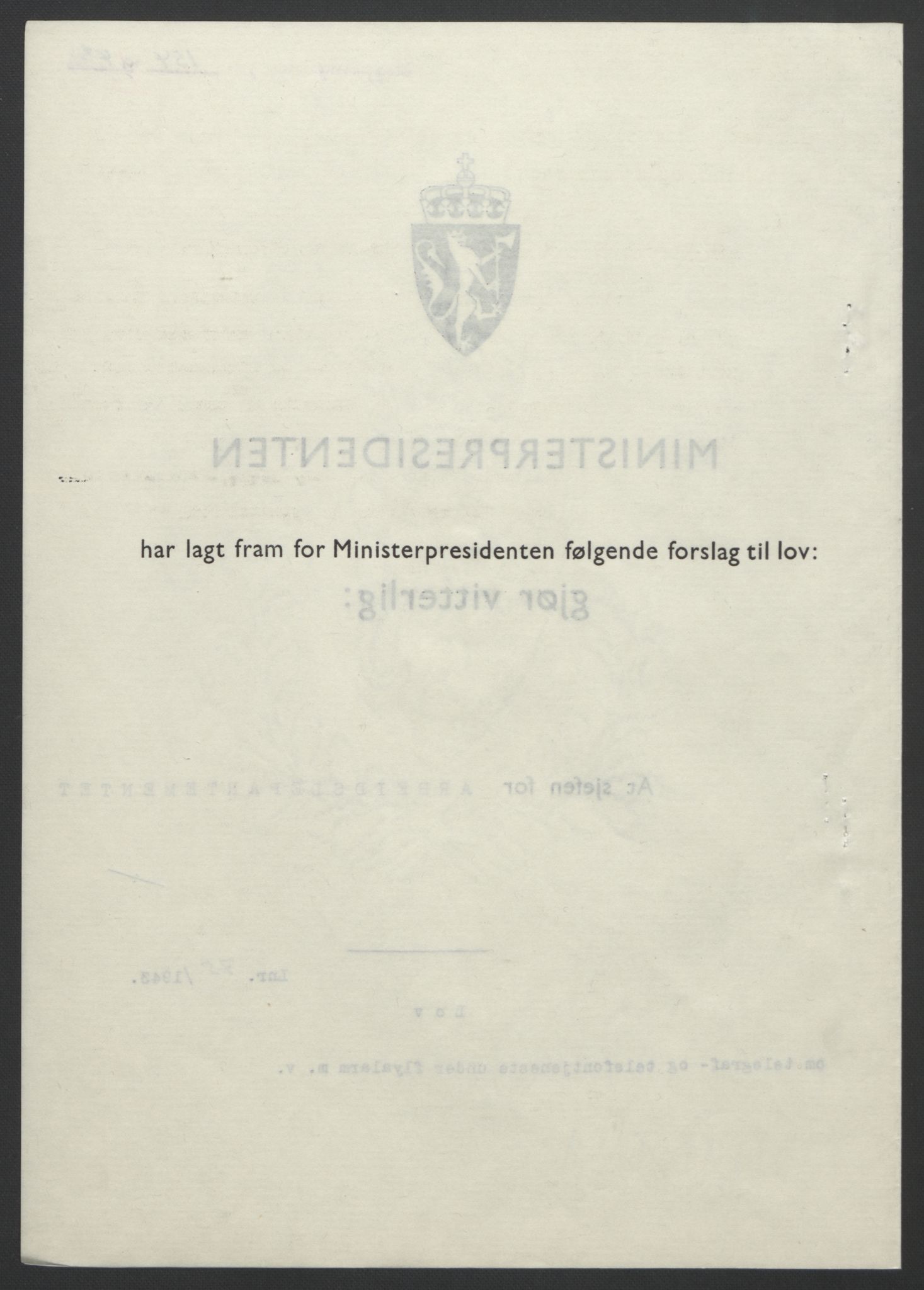 NS-administrasjonen 1940-1945 (Statsrådsekretariatet, de kommisariske statsråder mm), AV/RA-S-4279/D/Db/L0099: Lover, 1943, p. 346