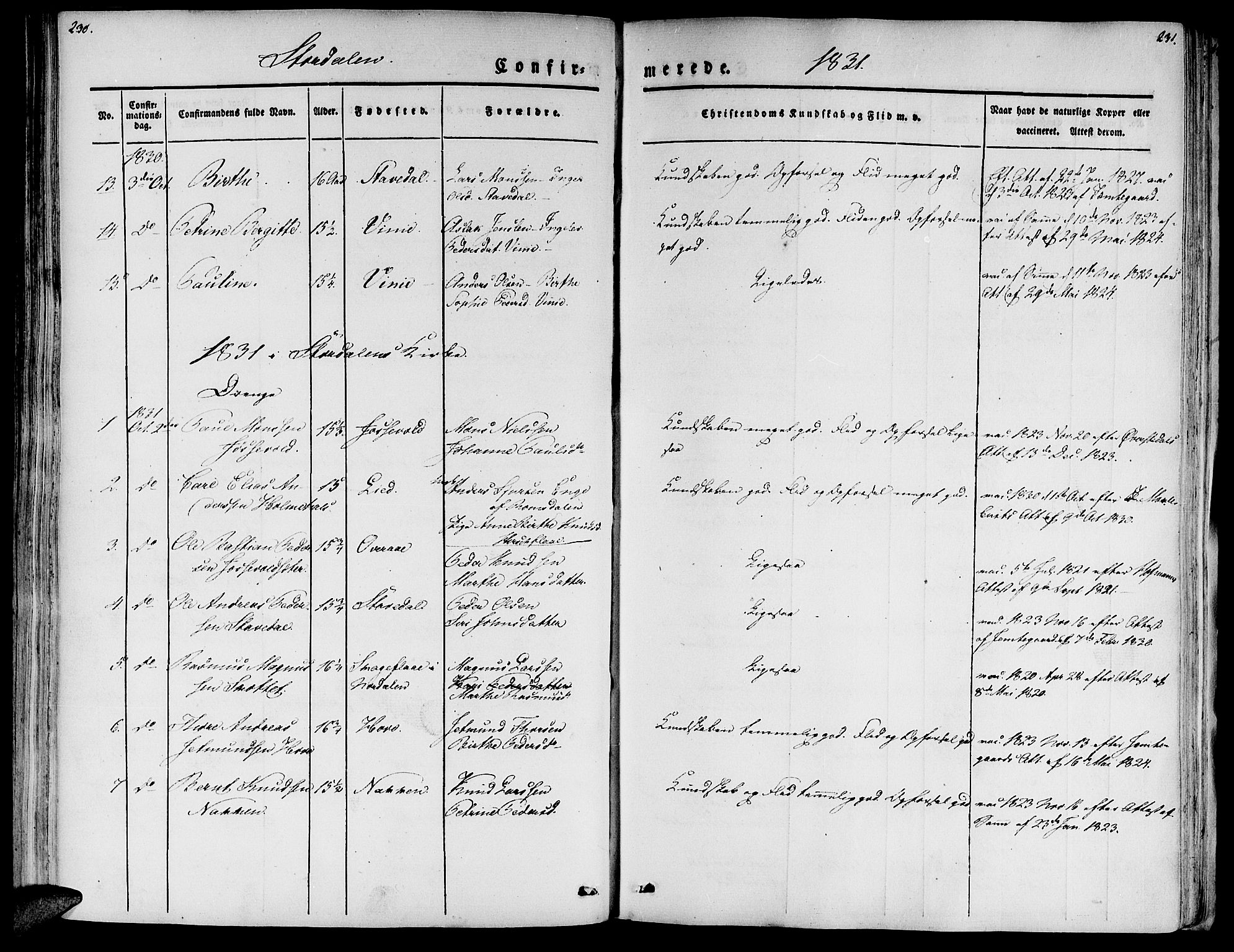 Ministerialprotokoller, klokkerbøker og fødselsregistre - Møre og Romsdal, AV/SAT-A-1454/520/L0274: Parish register (official) no. 520A04, 1827-1864, p. 230-231