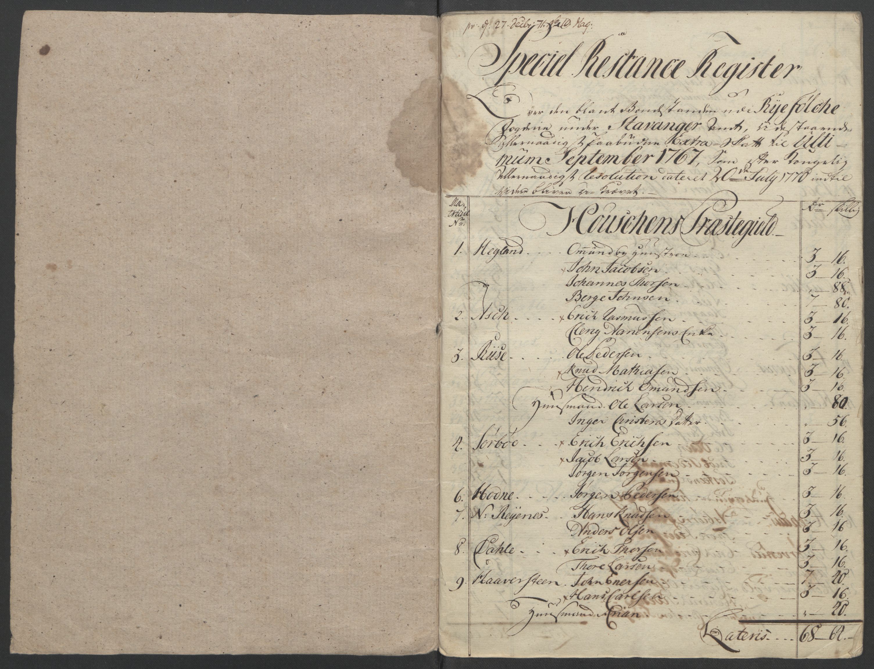 Rentekammeret inntil 1814, Reviderte regnskaper, Fogderegnskap, RA/EA-4092/R47/L2972: Ekstraskatten Ryfylke, 1762-1780, p. 367